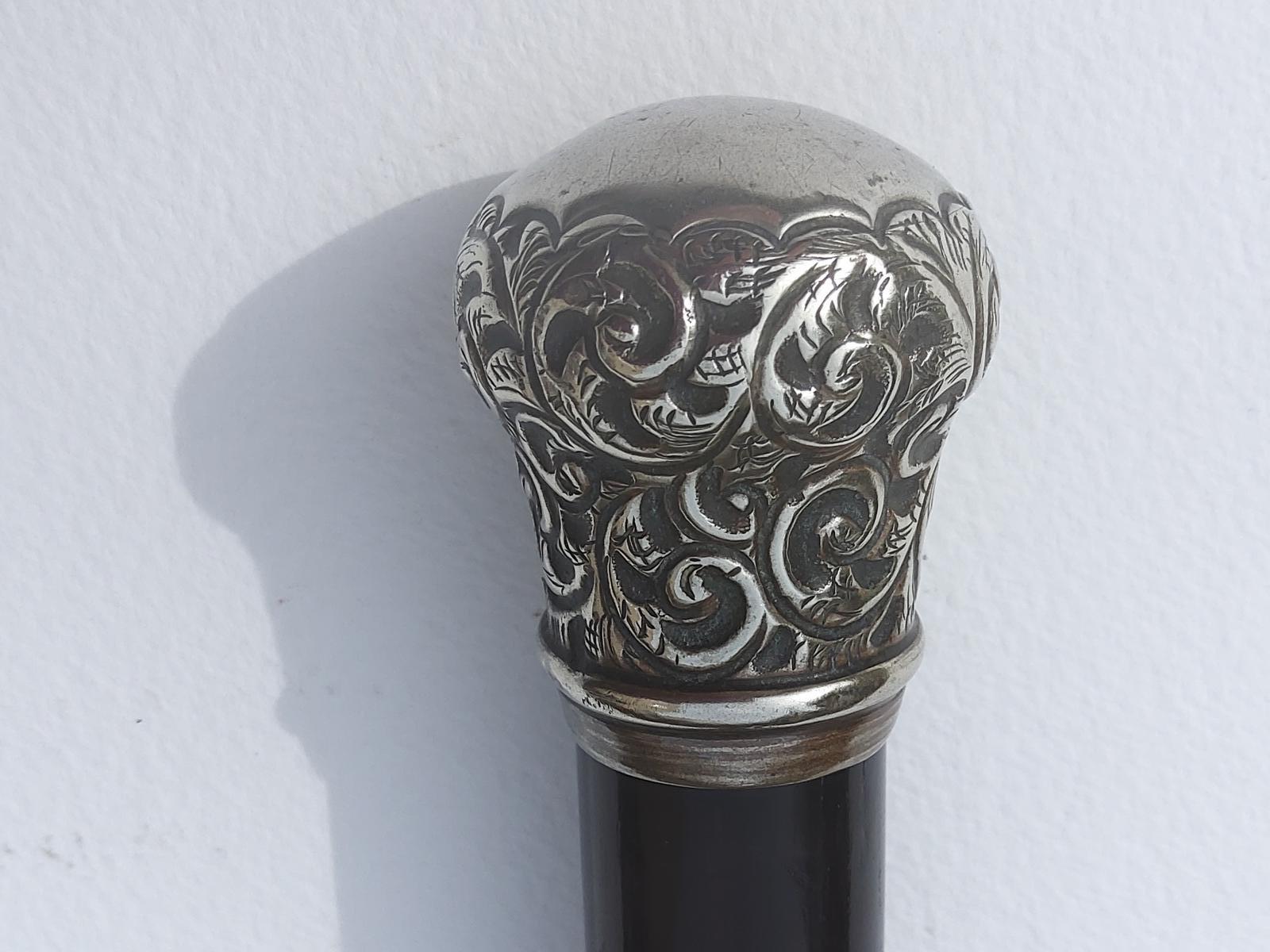 Ebony Shafted & White Metal Handled Opera Cane (1 of 5) Ebony Shafted & White Metal Handled Opera Cane (1 of 5)