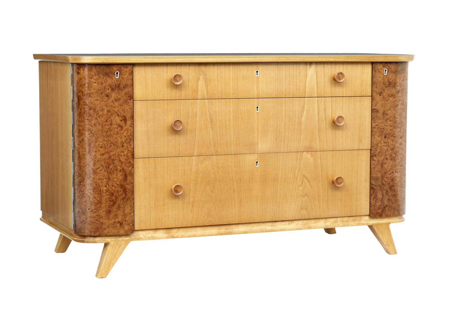 Swedish Mid 20th Century Elm & Burr Fitted Chest of Drawers (1 of 10)