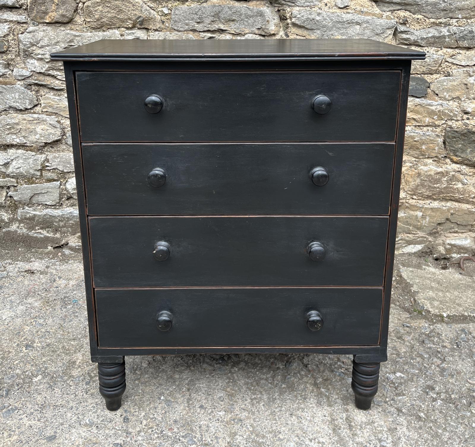 Small Antique Ebonised Pine Chest of Drawers (1 of 10) Small Antique Ebonised Pine Chest of Drawers (1 of 10)