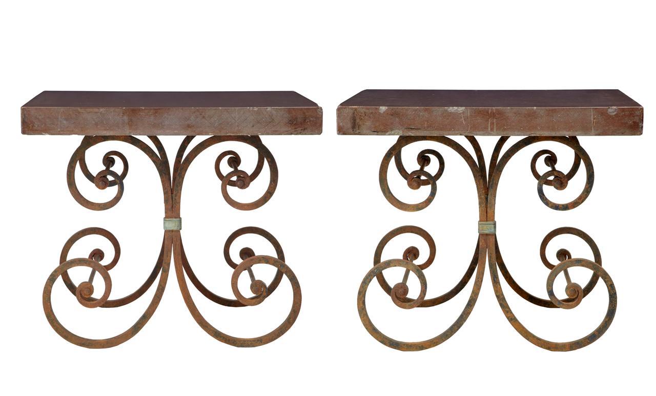 Pair of 1920’s French Iron Baker Tables Marble Top (1 of 10) Pair of 1920’s French Iron Baker Tables Marble Top (1 of 10)