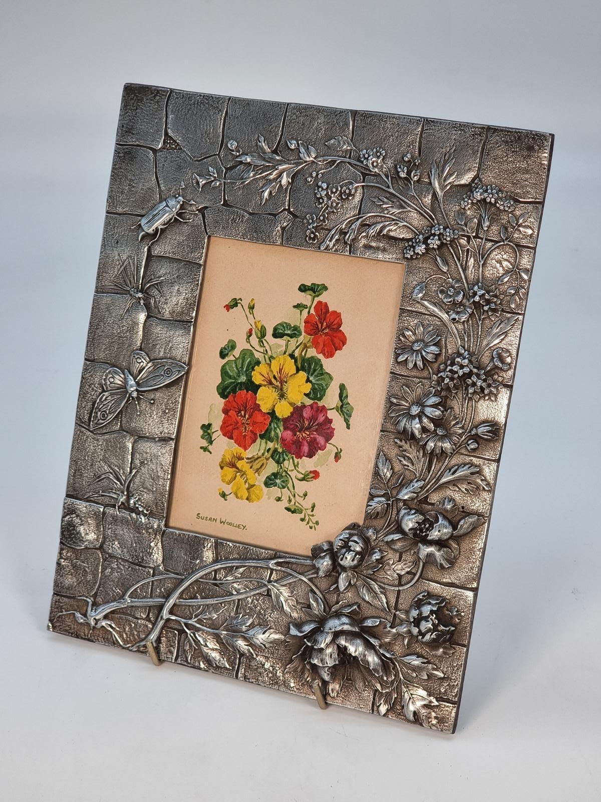 A Floral Watercolour and Decorative Pewter Frame, c.1890 (1 of 12)