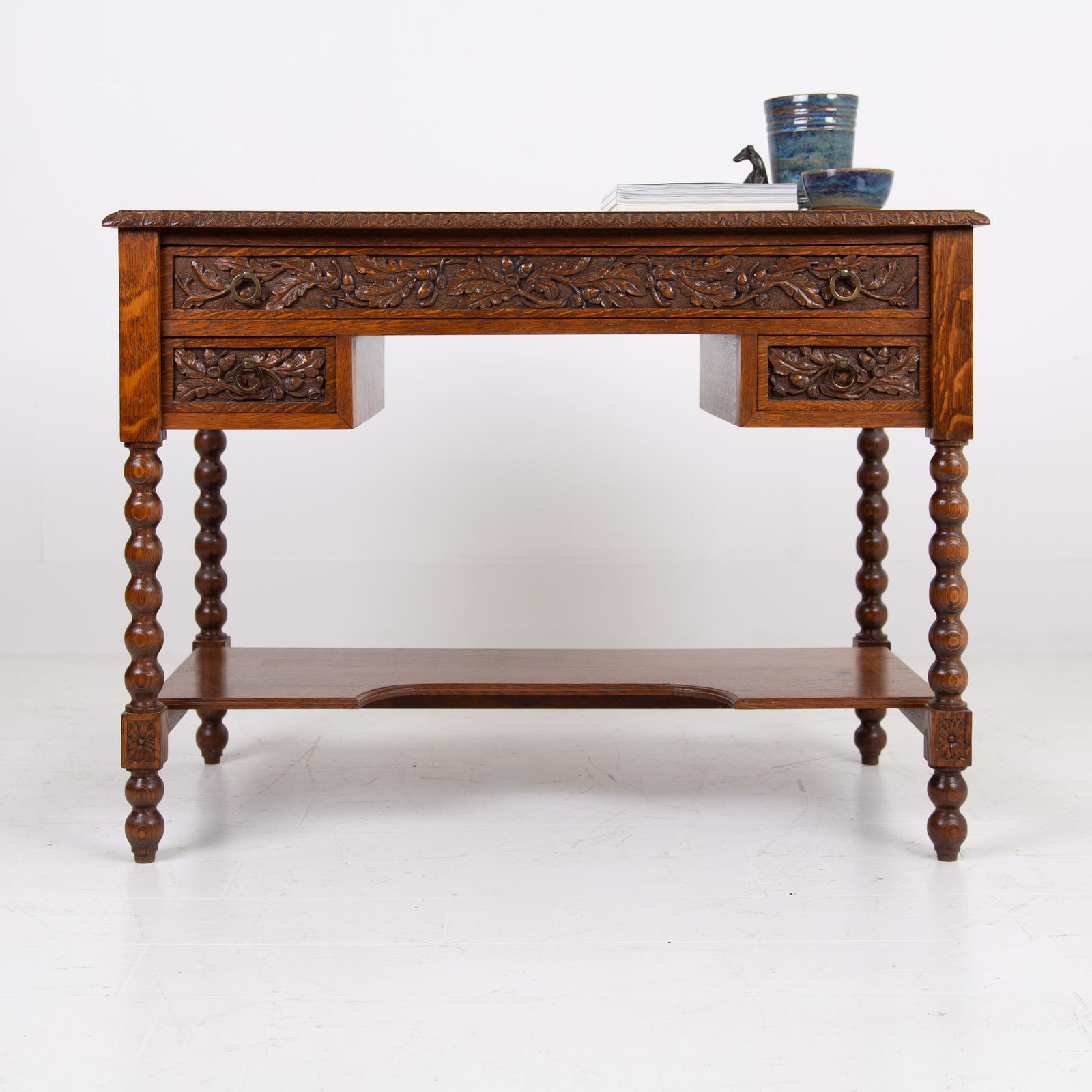 Lovely Antique Decorative Oak 3 Drawer Desk c.1900 (1 of 18) Lovely Antique Decorative Oak 3 Drawer Desk c.1900 (1 of 18)