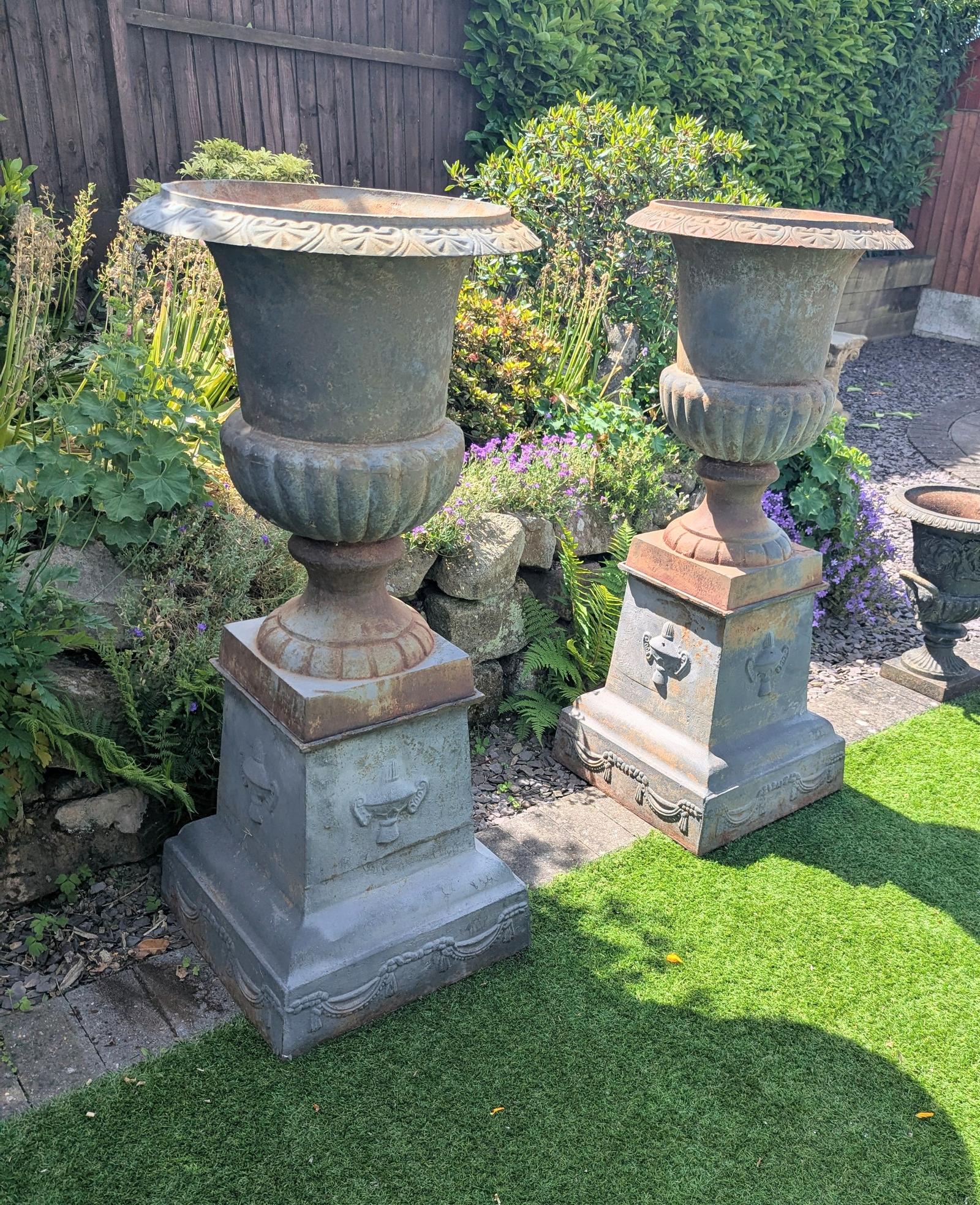 Huge 19th Century Style Cast Iron Campana Urns & Bases-delivery Available 0338 (1 of 13) Huge 19th Century Style Cast Iron Campana Urns & Bases-delivery Available 0338 (1 of 13)