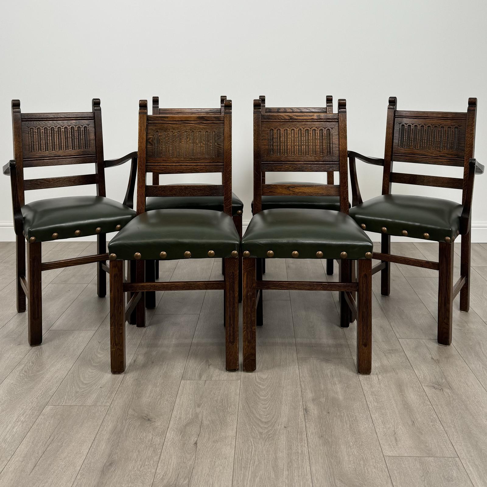 Antique 20th Century Set Of 6 Linenfold Dining Chairs In Oak (1 of 10) Antique 20th Century Set Of 6 Linenfold Dining Chairs In Oak (1 of 10)