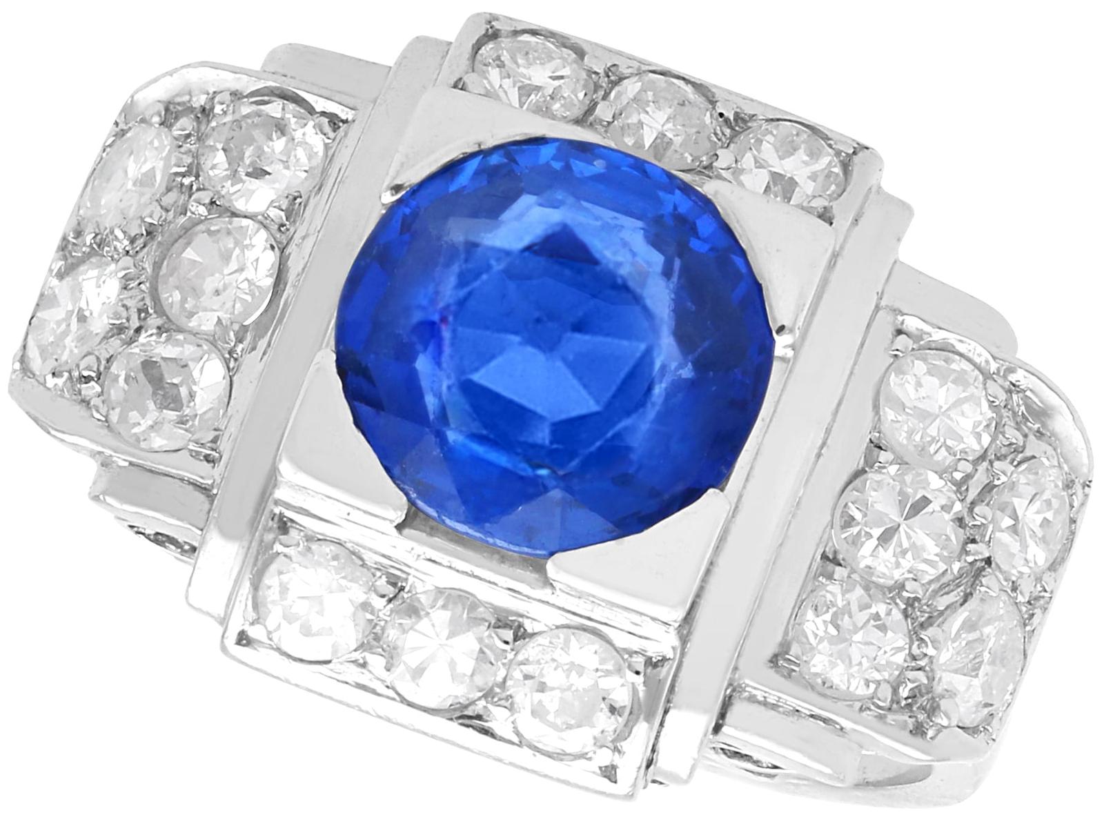 2.48ct Ceylon Sapphire & 0.96ct Diamond, Platinum Ring c.1935 (1 of 11)