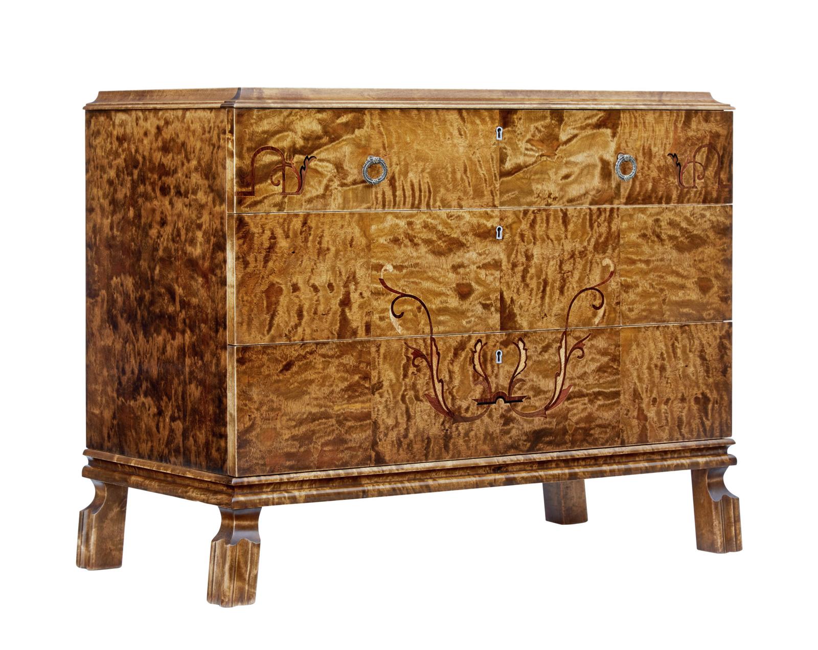 Scandinavian Late Art Deco Birch Inlaid Chest of Drawers (1 of 7)