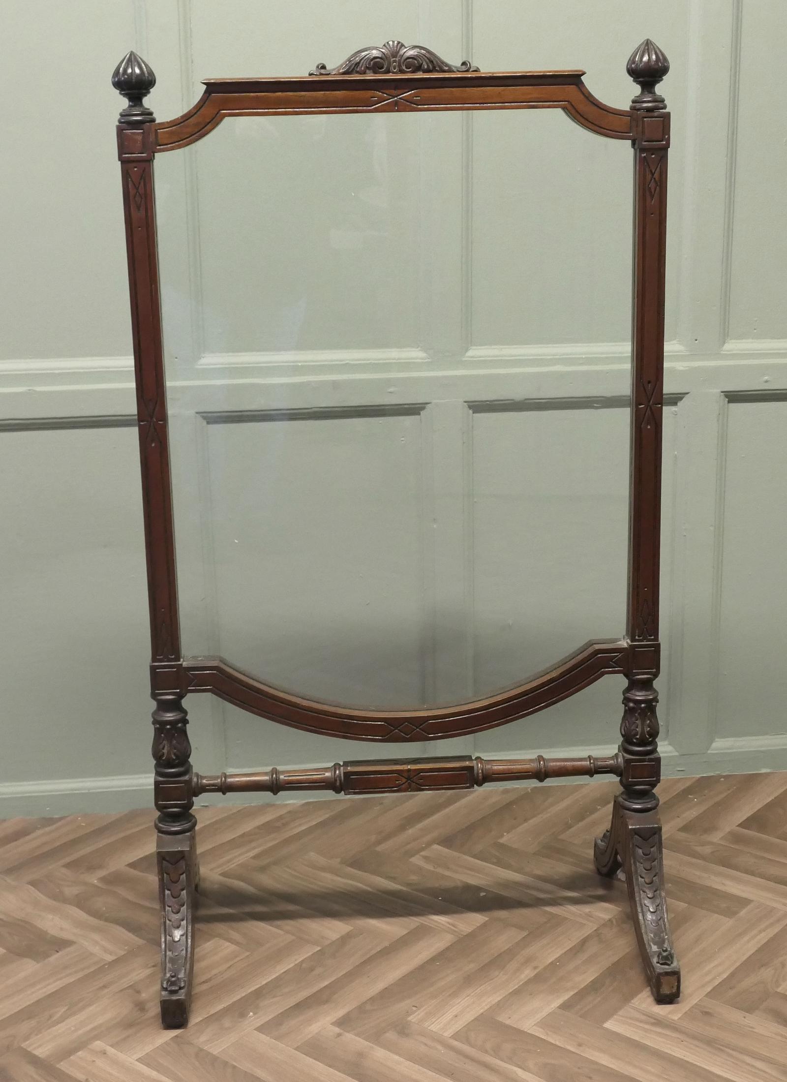 Large Victorian Carved and Glass Fire Screen (1 of 6)