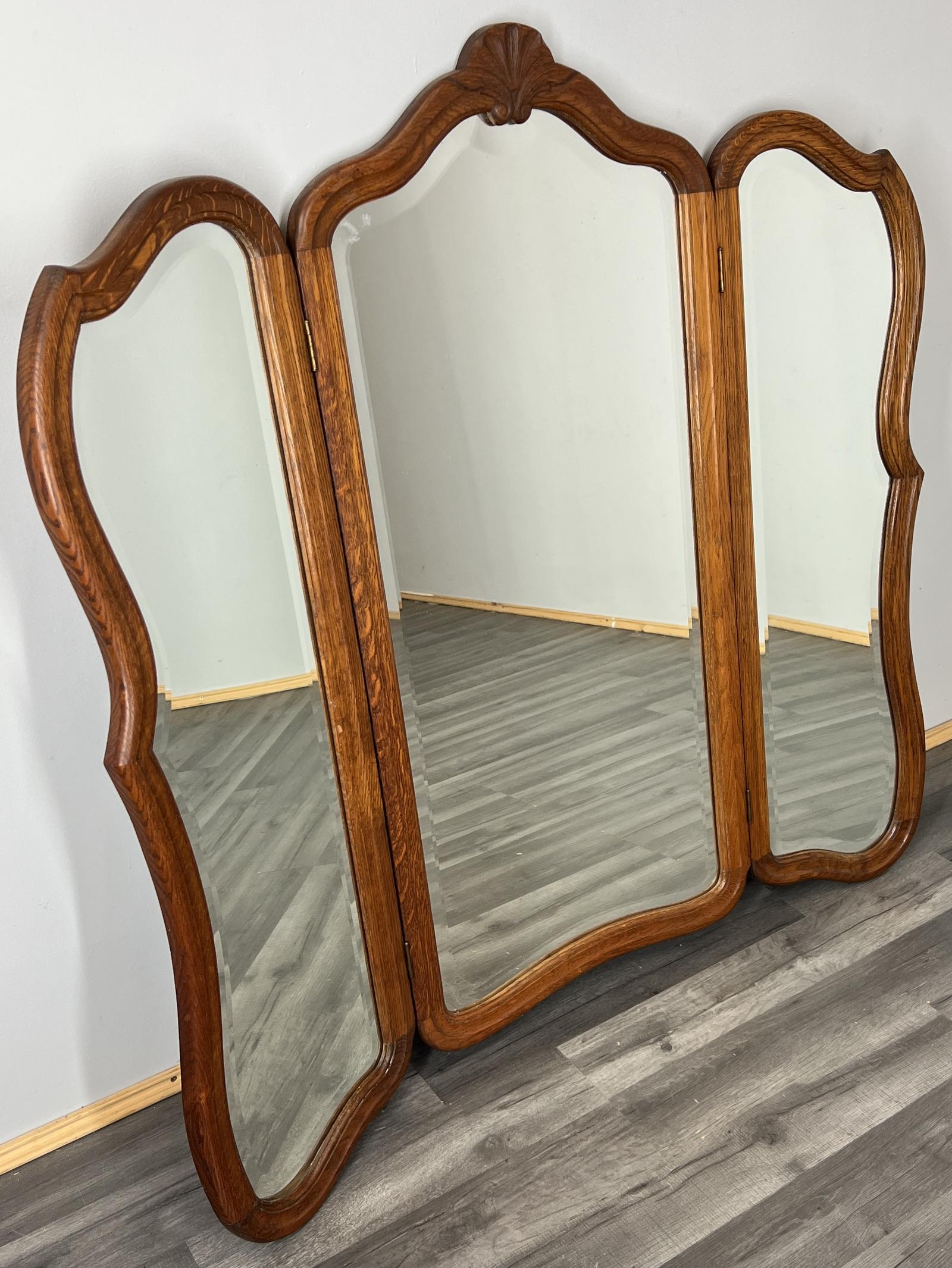 Mirror Vintage French Style Oak Triple Dressing Mirror Frame (1 of 5)