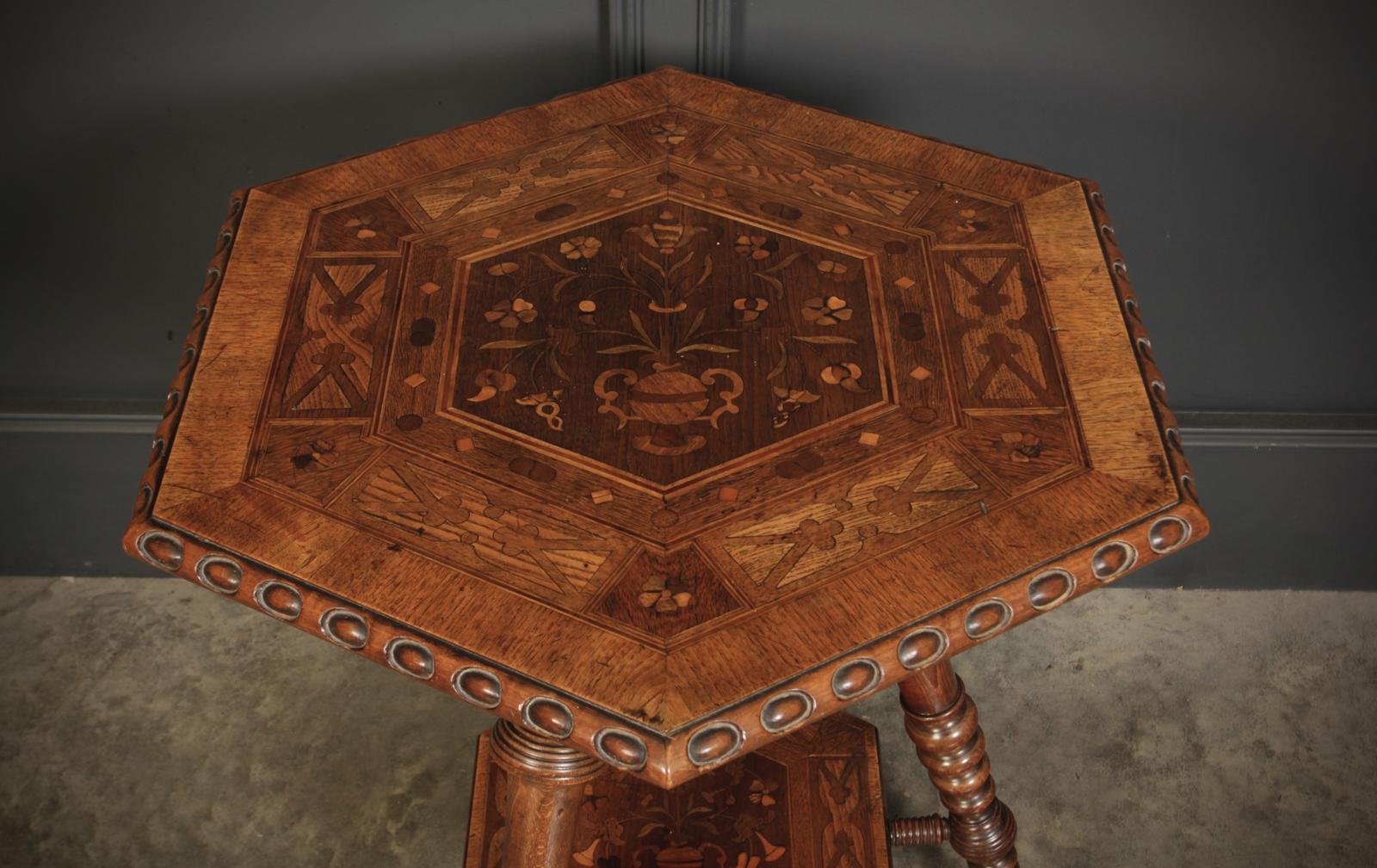 Walnut Marquetry Inlaid Hexagonal Occasional Table (1 of 8)