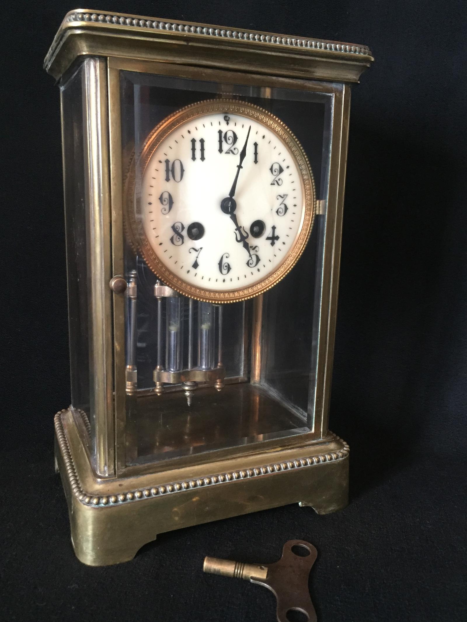 Late Victorian Brass Four Glass Library Clock by Japy Freres Paris c.1880 (1 of 5) Late Victorian Brass Four Glass Library Clock by Japy Freres Paris c.1880 (1 of 5)