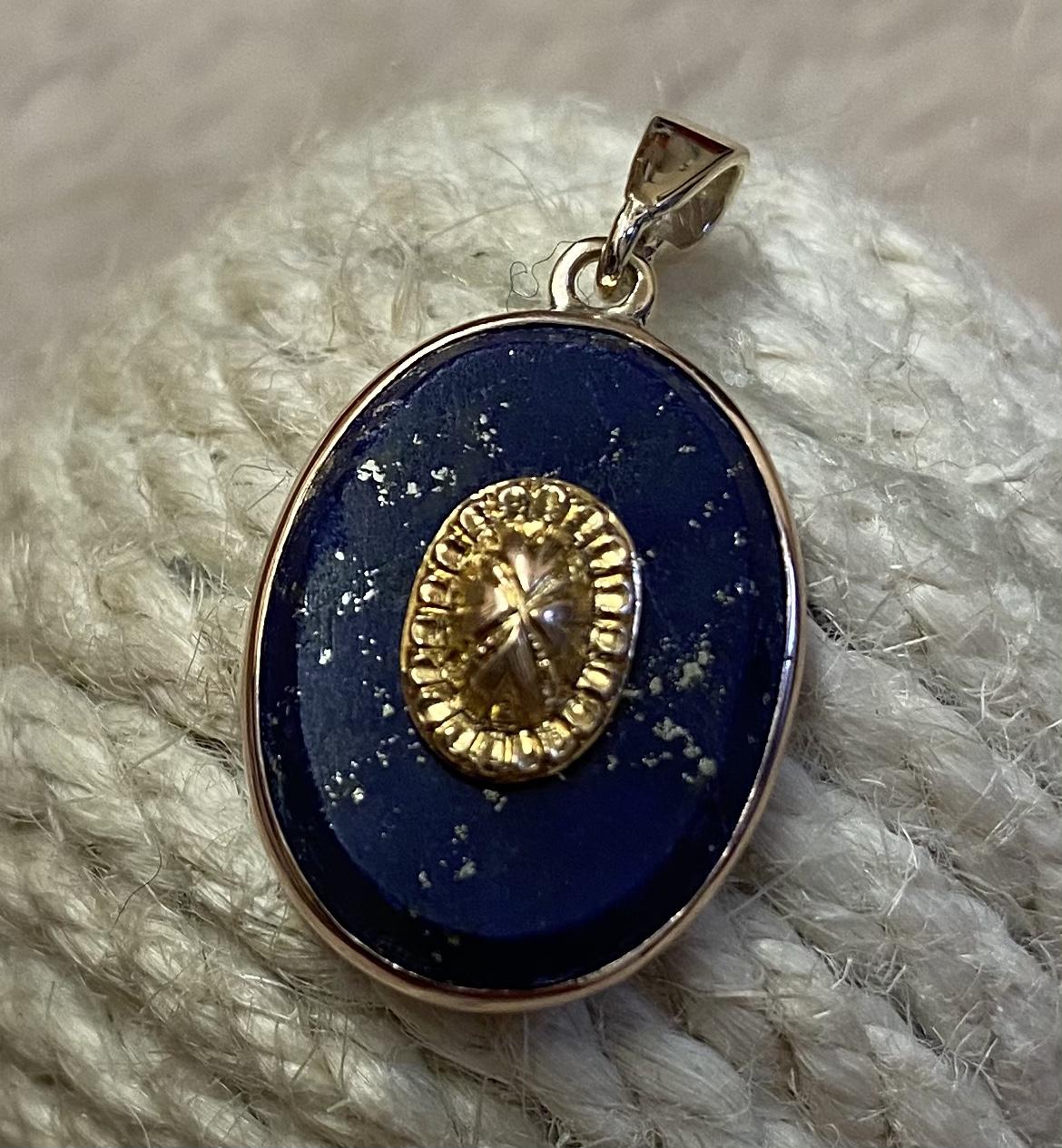 Mid Victorian Yellow Metal & Lapis Lazuli Pendant (1 of 5)