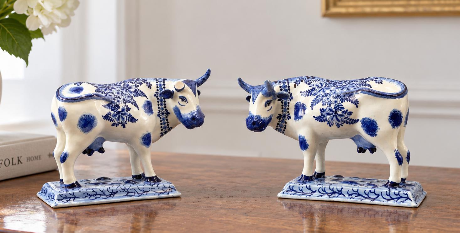 Pair of Late 19th Century Dutch Delft Blue & White Pottery Cows (1 of 13) Pair of Late 19th Century Dutch Delft Blue & White Pottery Cows (1 of 13)