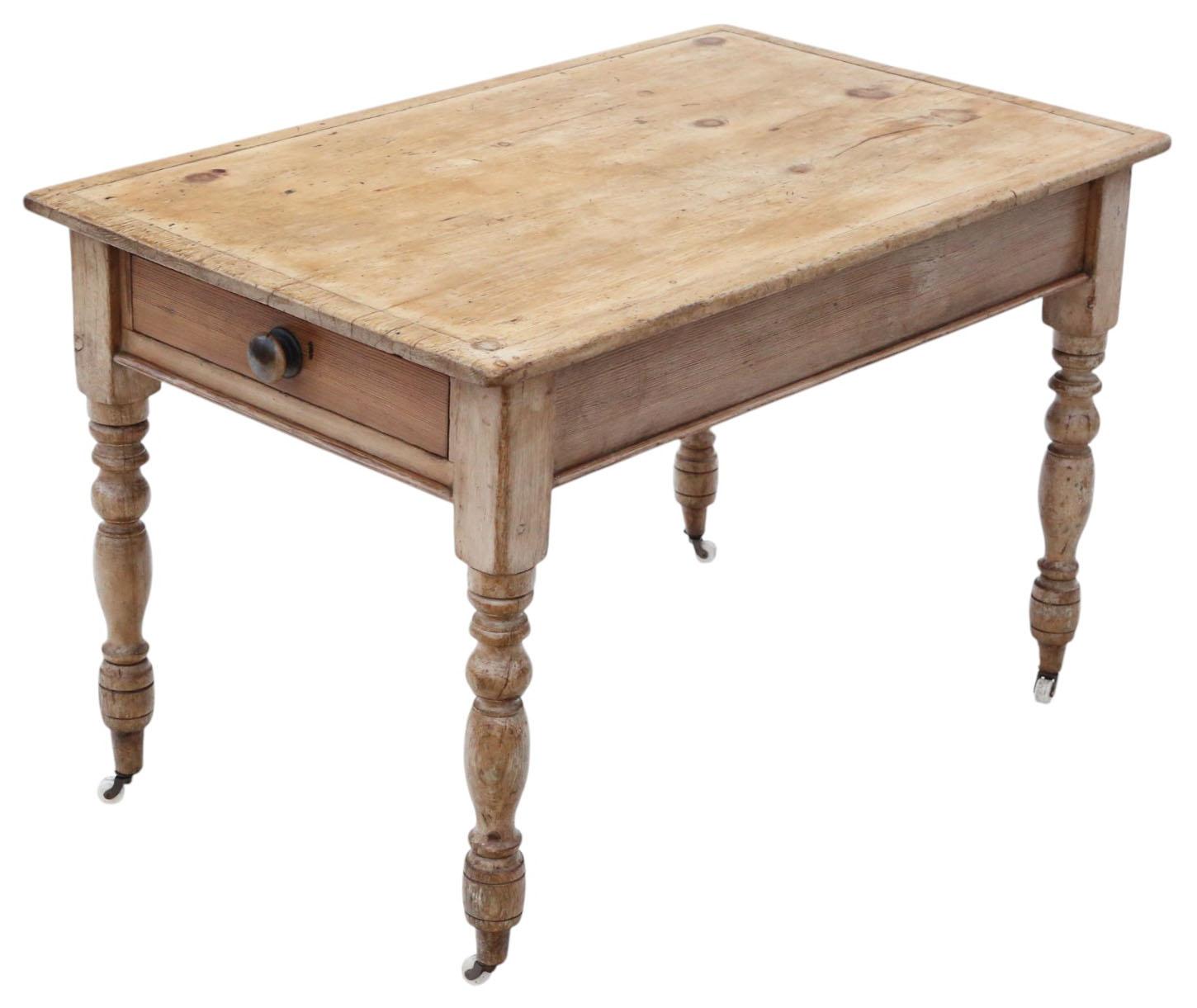 Antique 19th Century Rustic Pine Dining Kitchen Table with Two Drawers – Fine Quality (1 of 9)