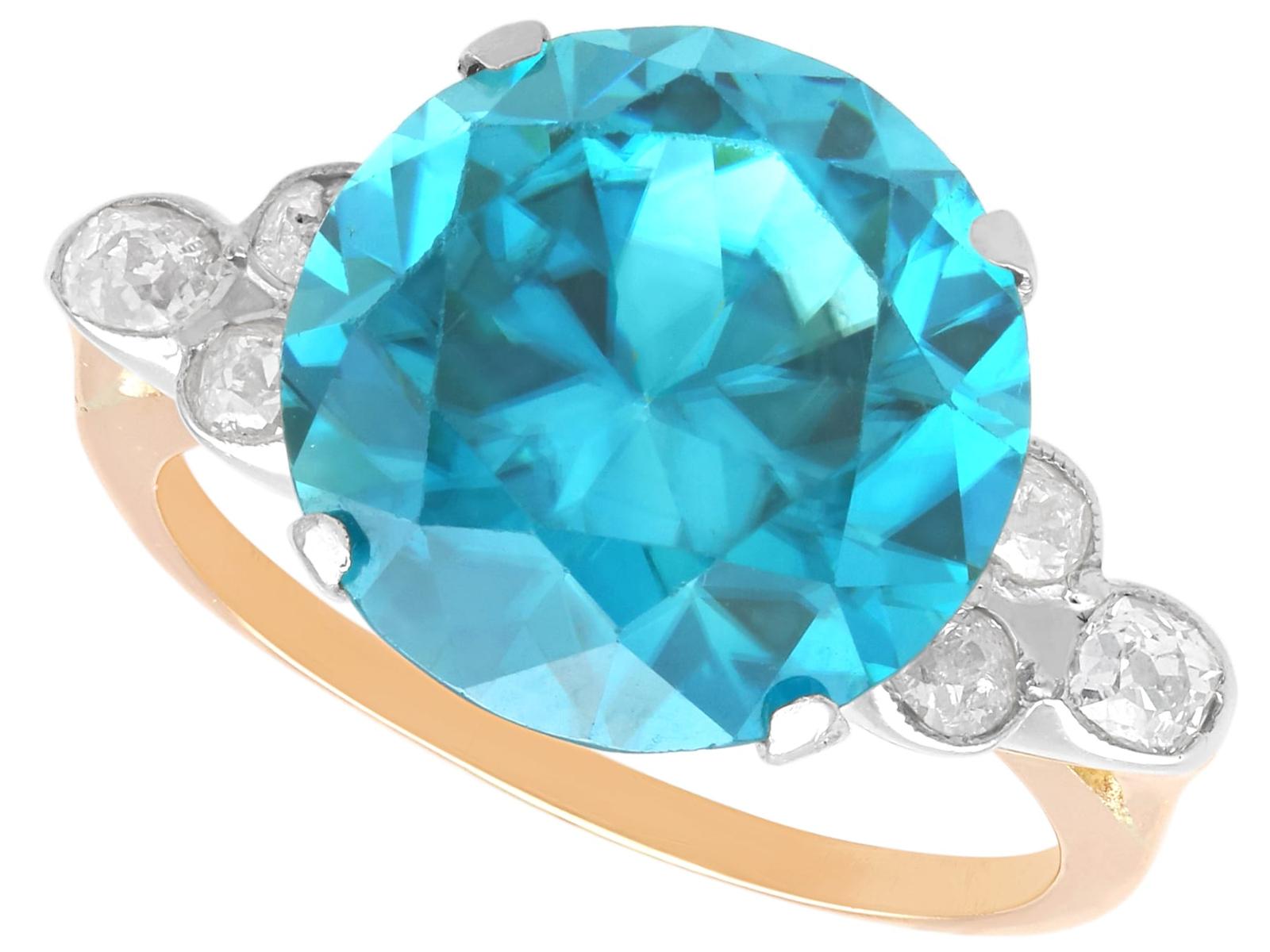 Antique 15.40ct High Zircon & 0.56ct Diamond, 9k Yellow Gold Ring c.1920 (1 of 11)