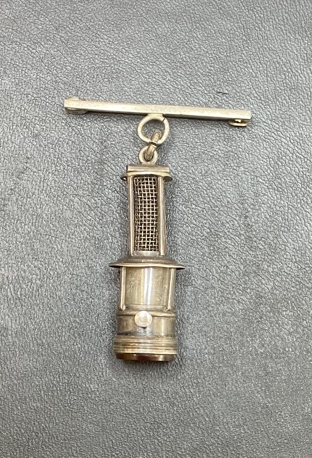 White Metal Miners Lamp Seal Brooch (1 of 4)