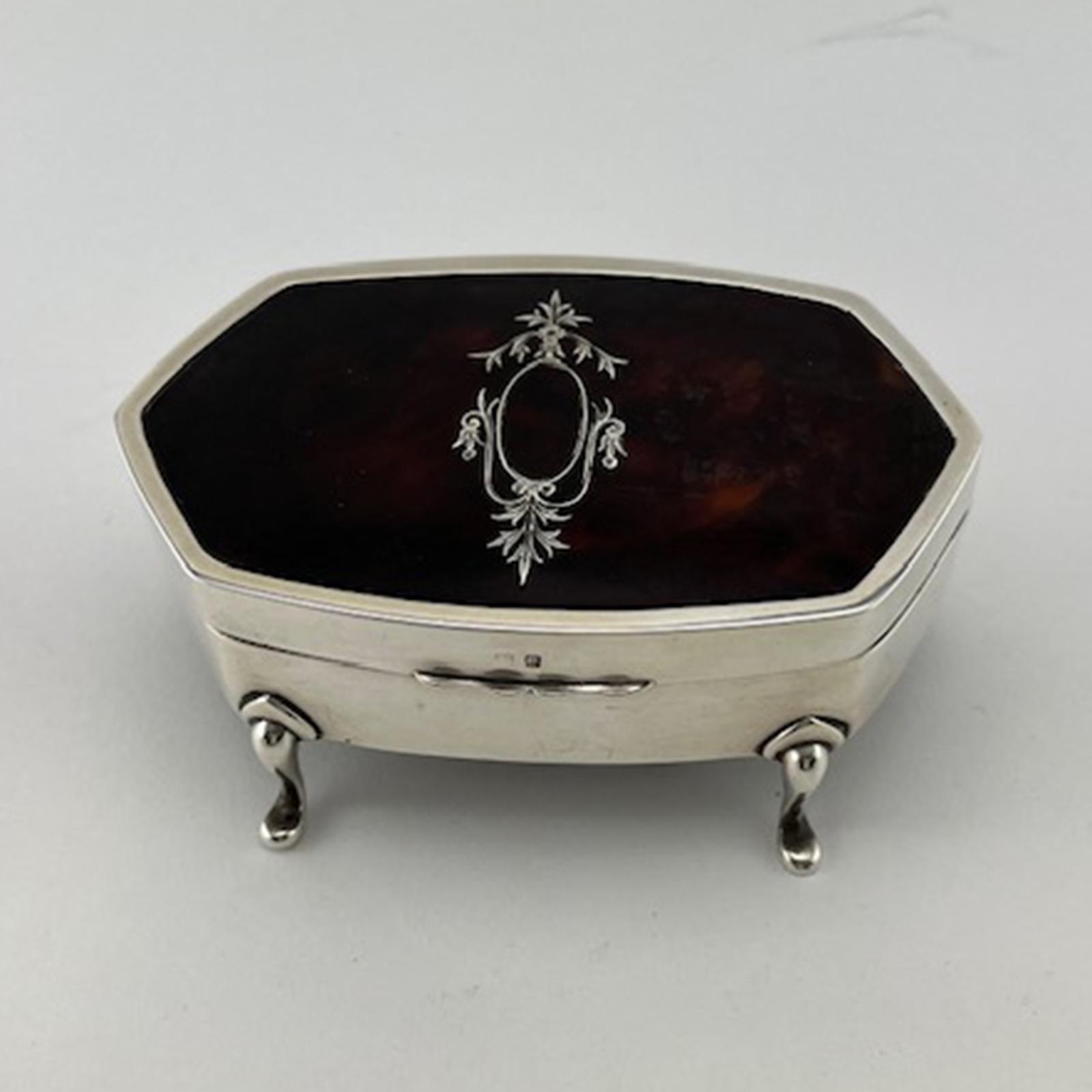 Tortoiseshell & Sterling Silver Cut Corner Jewellery Box (1 of 7)