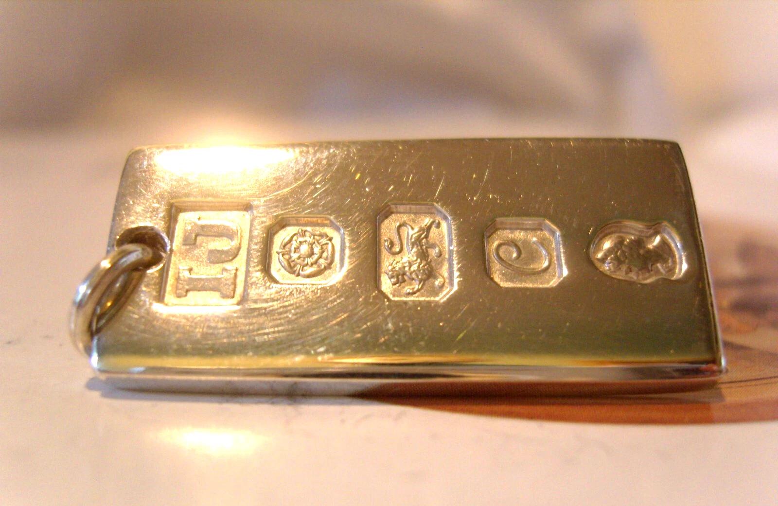 Pocket Watch Chain Ingot Fob Sterling Silver 1977 Queen Elizabeth Jubilee 15.9g (1 of 9)