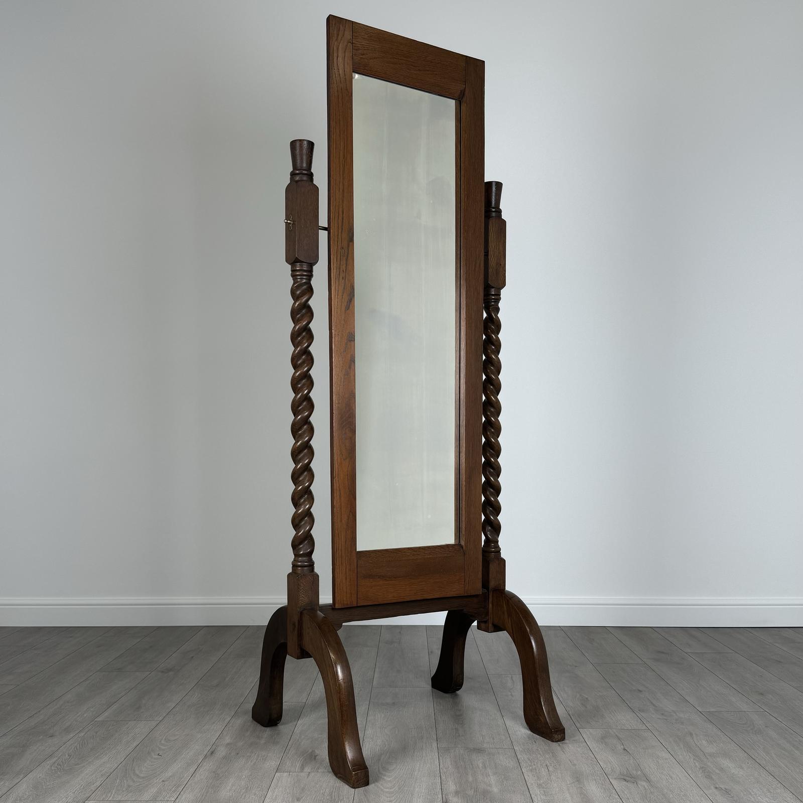 Antique 20th Century Barley Twist Cheval Mirror in Oak (Ref Af-3541) (1 of 13)