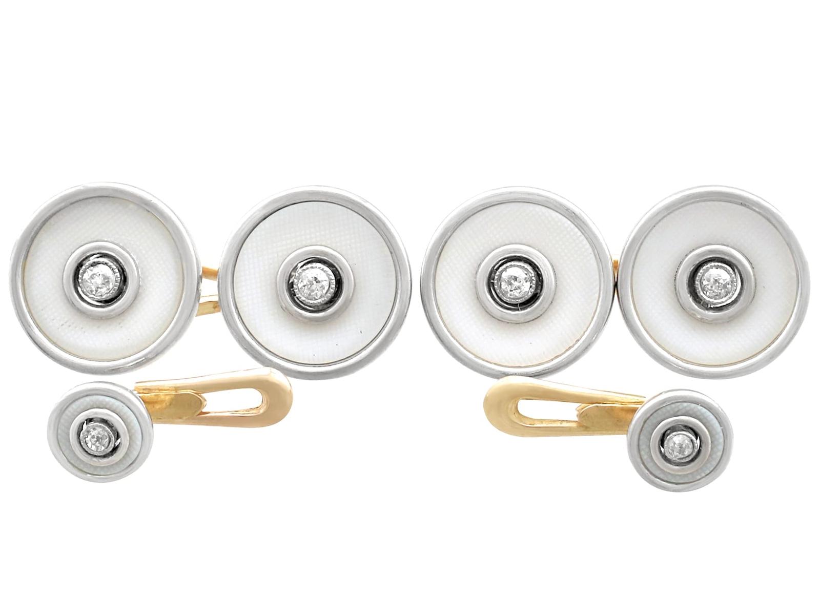 Antique 0.24ct Diamond & Hardstone Cufflink & Stud Set c.1920 (1 of 12)