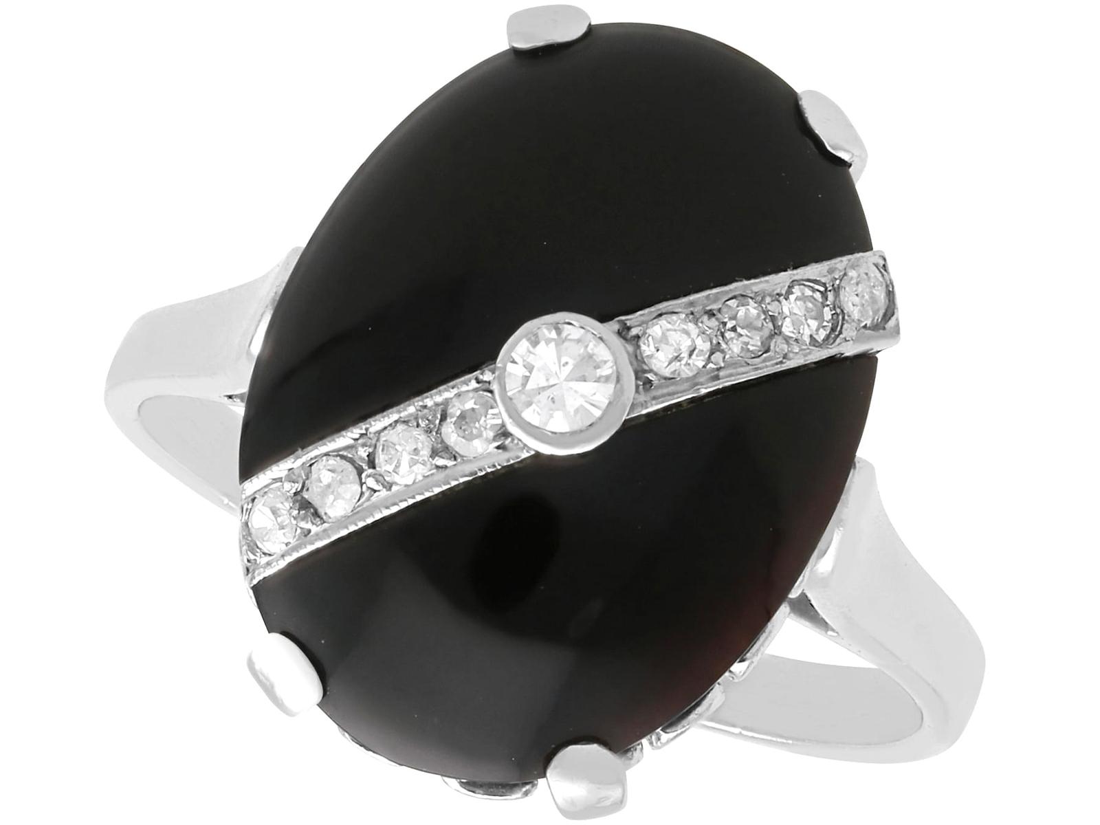 Antique Art Deco Style 5.10ct Black Onyx & 0.18ct Diamond, 14ct White Gold Dress Ring c.1920 (1 of 9)