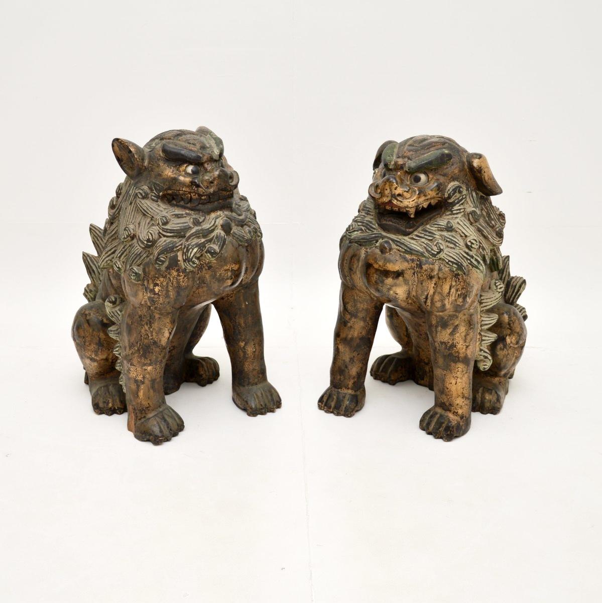 Pair of Antique Chinese Carved Wood Foo Dog Statues (1 of 17) Pair of Antique Chinese Carved Wood Foo Dog Statues (1 of 17)