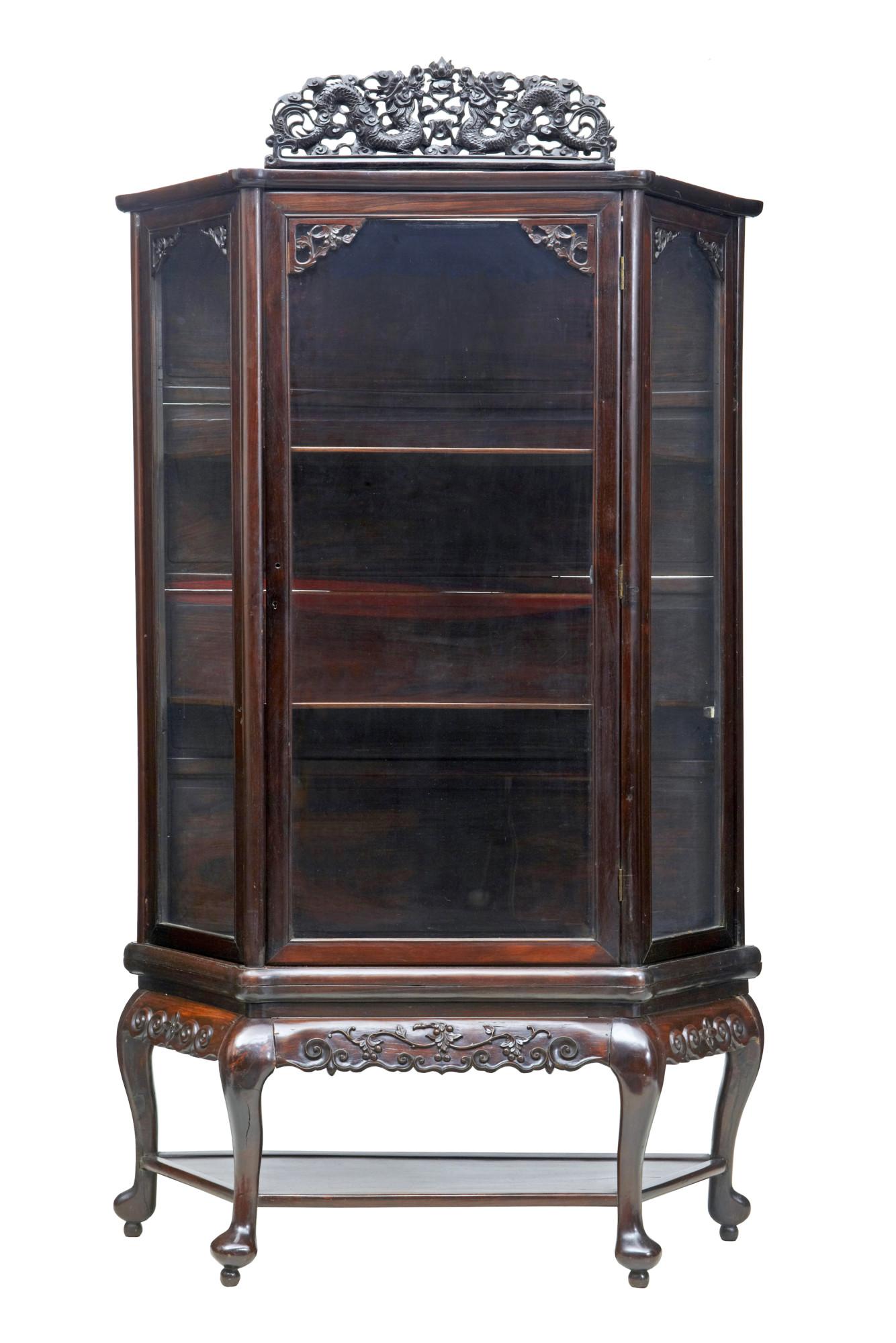 19th Century Chinese Carved Hardwood Glazed Display Cabinet (1 of 8)