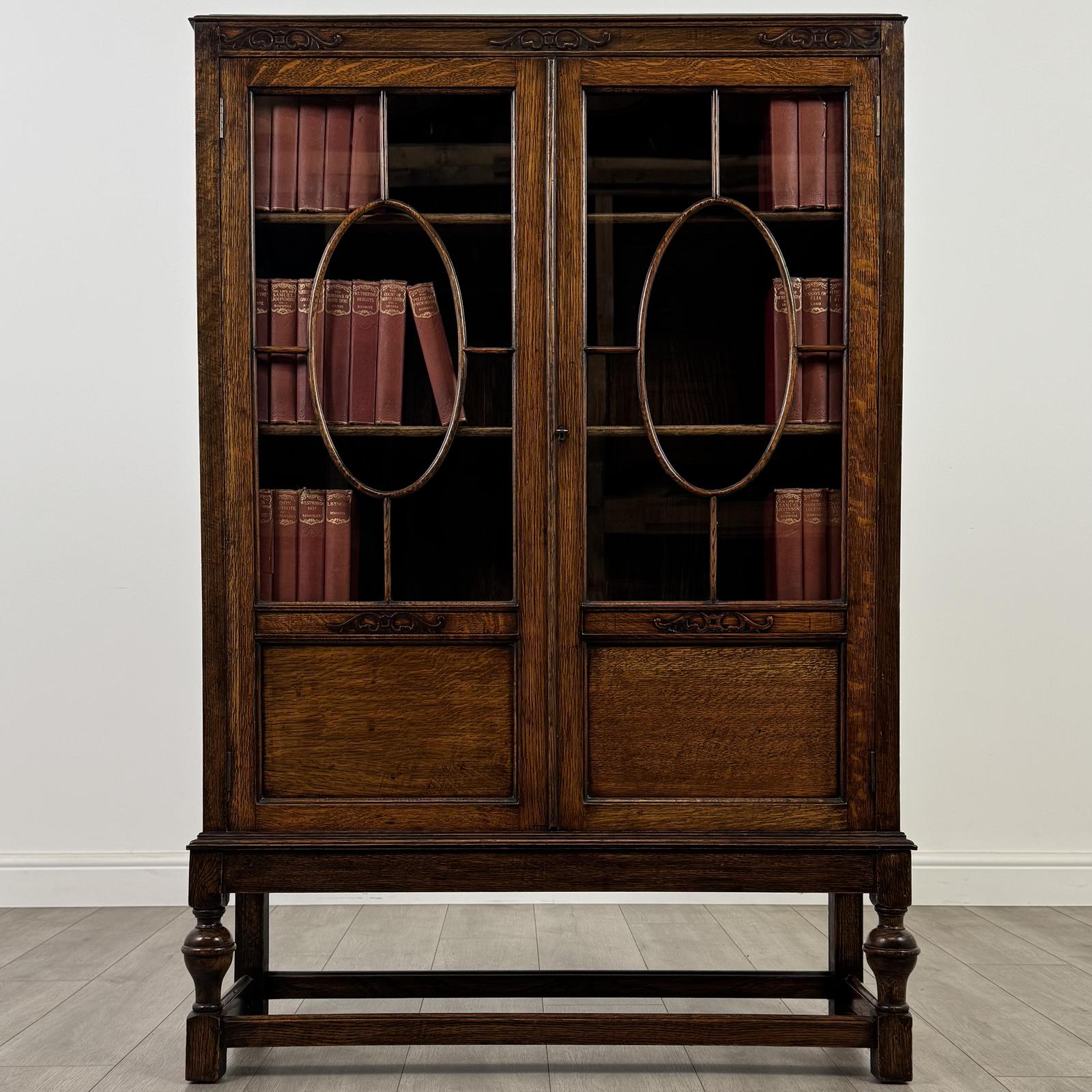 Antique 20th Century Glazed Display Cabinet In Oak (1 of 11)