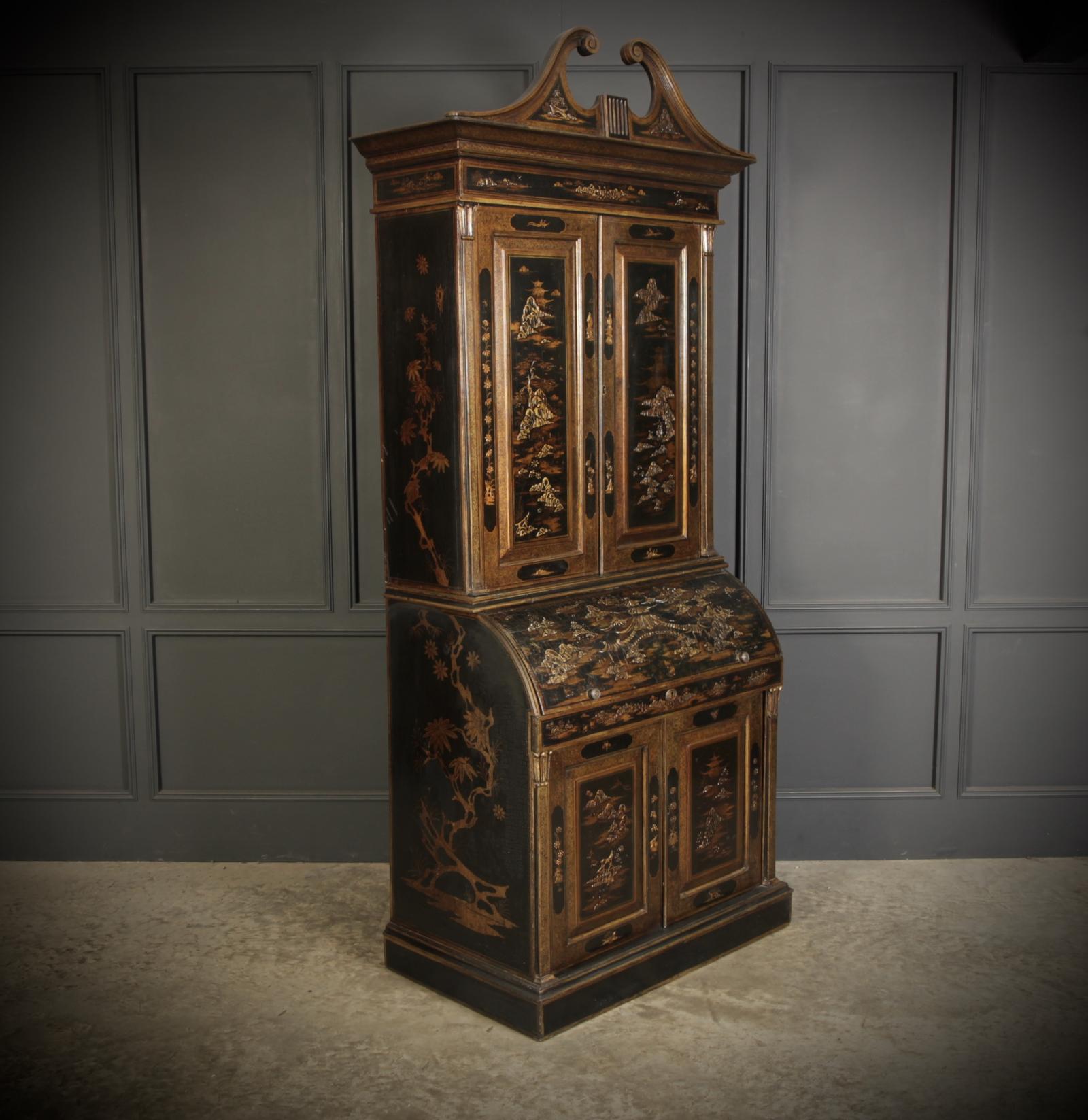Early 19th Century Black Lacquered Chinoiserie Bureau Bookcase (1 of 12)