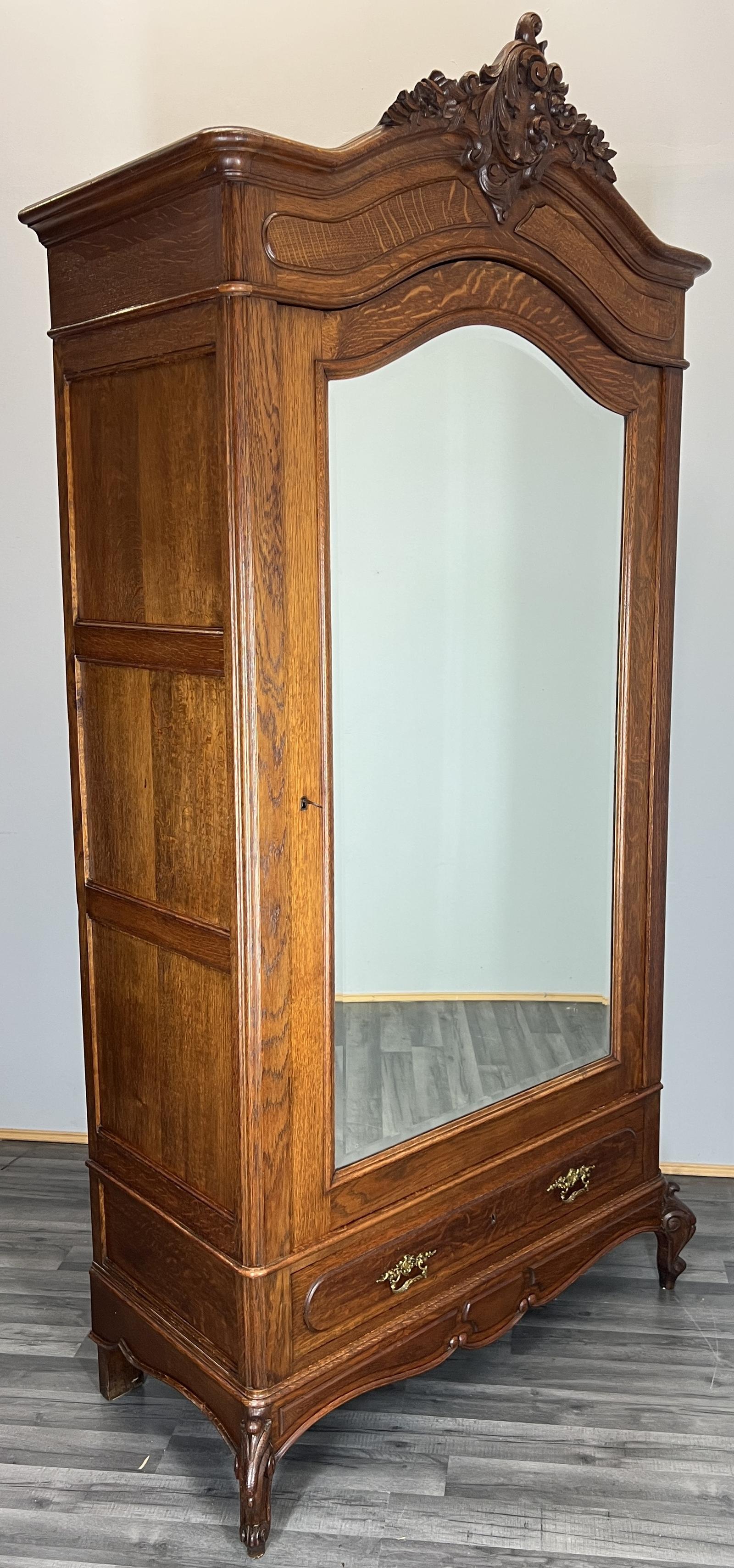 Wardrobe Antique French Rocaille Style Oak Mirrored Armoire (1 of 12)