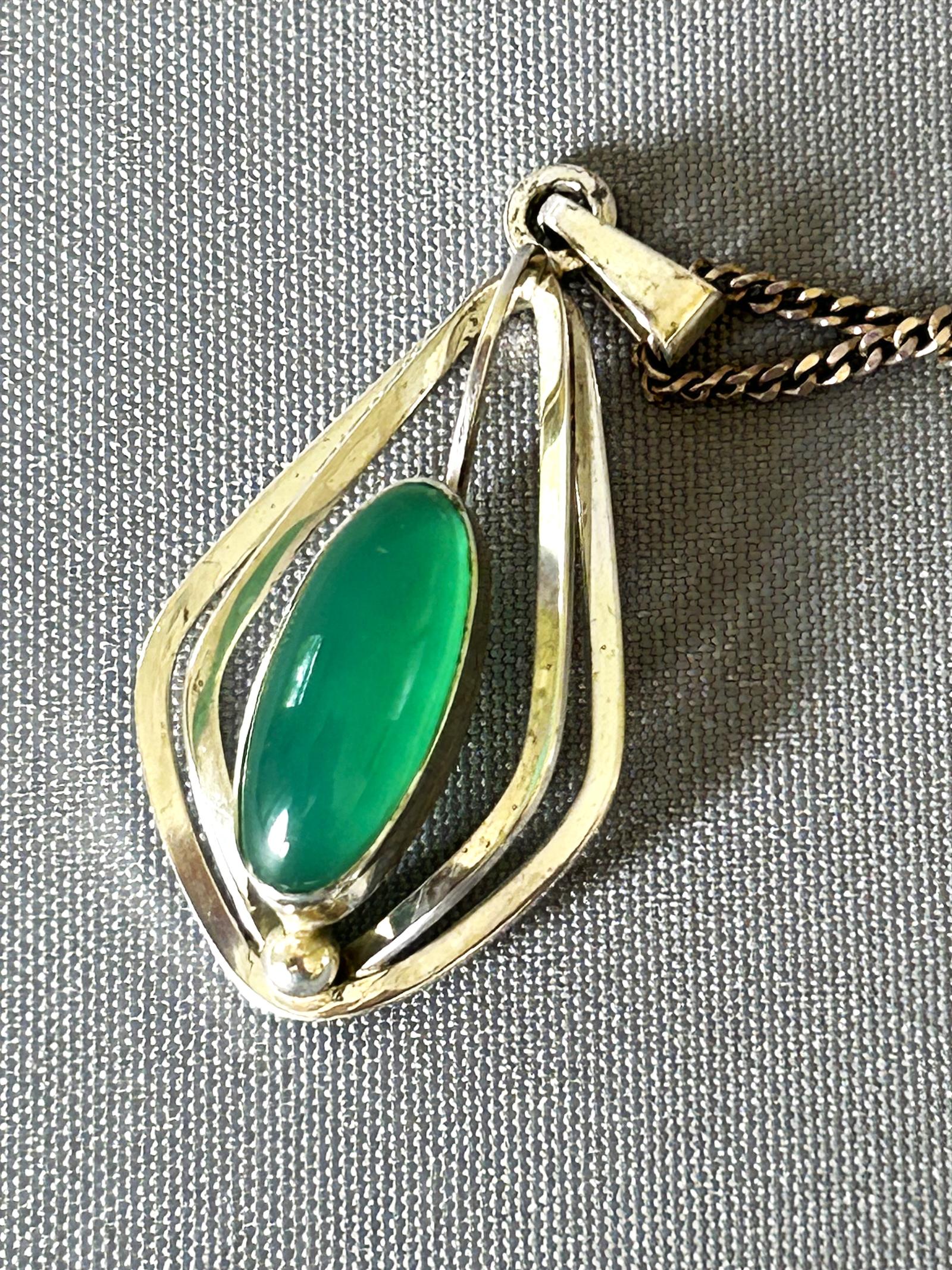 Theodore Klotz Silver & Chrysoprase Pendant Necklace (1 of 7)