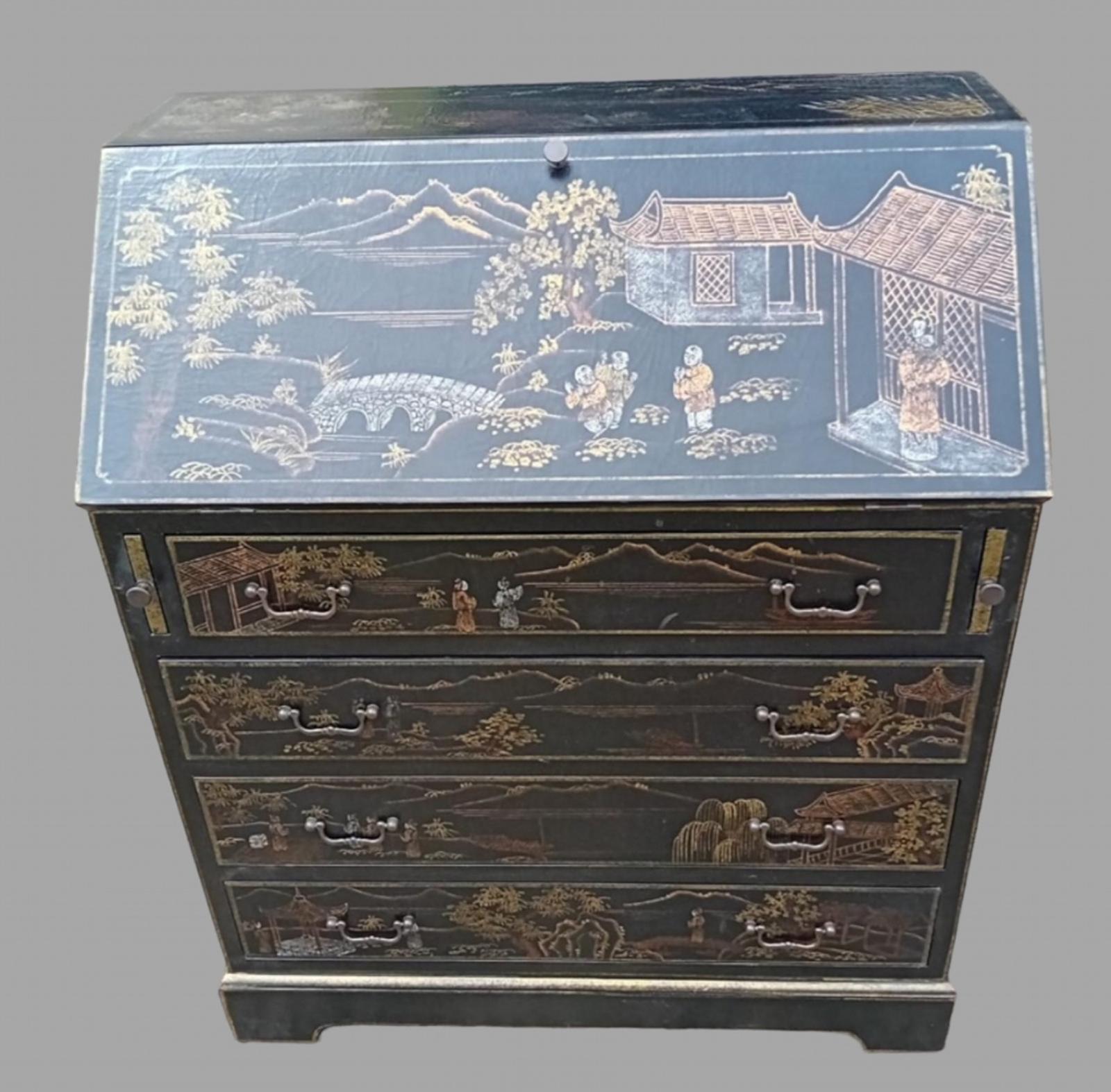 A Mid 20thc Japanese Black Lacquer Bureau (1 of 8) A Mid 20thc Japanese Black Lacquer Bureau (1 of 8)