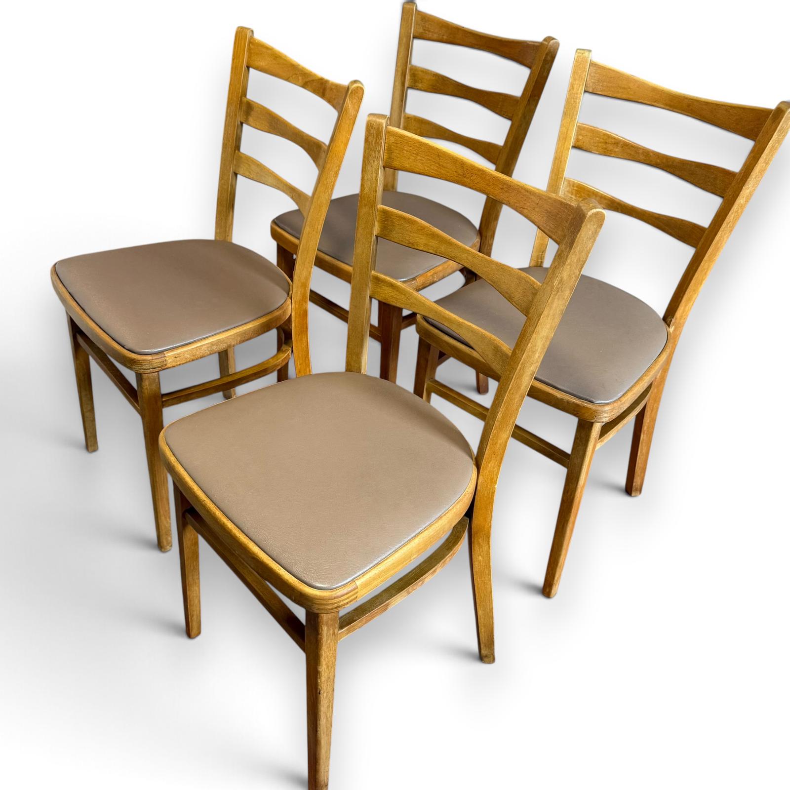 Set of Four Mid Century Beech Ladder Back Dining Chairs with Bentwood Rail (1 of 11) Set of Four Mid Century Beech Ladder Back Dining Chairs with Bentwood Rail (1 of 11)