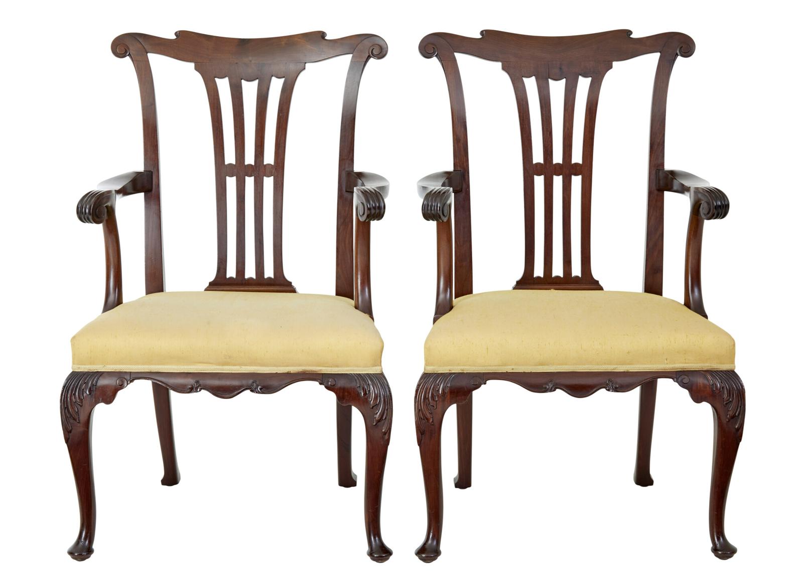 Pair of 19th Century Chippendale Design Mahogany Armchairs (1 of 9)