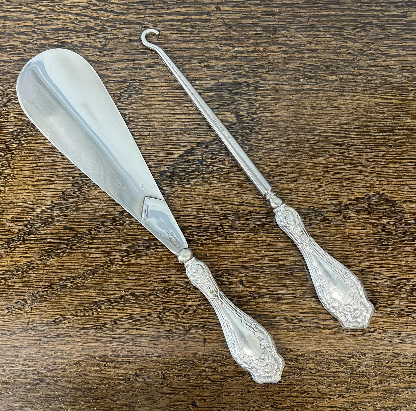 Hand-engraved Silver Shoe Horn & Button Hook Set by W.J. Myatt & Co (1 of 1)