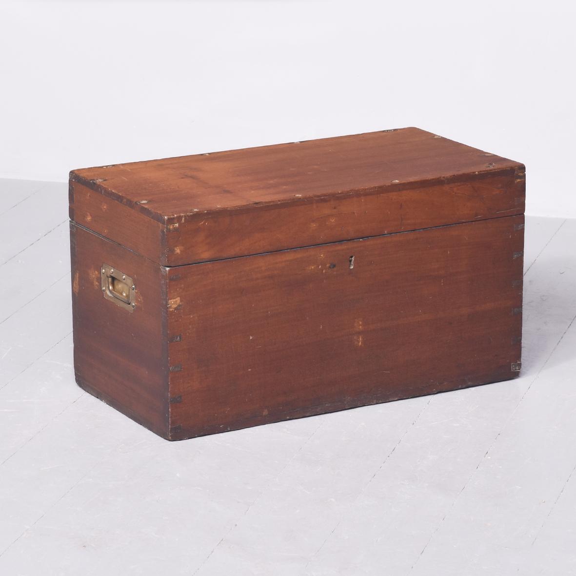 Neat-sized, Victorian Solid Teak Military or Campaign Trunk (1 of 8)