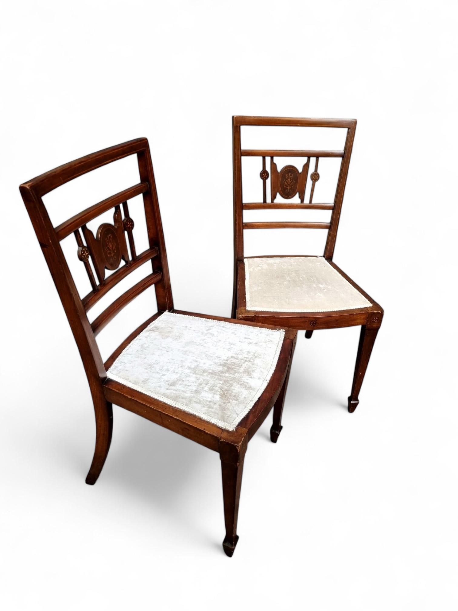 Antique Victorian Inlaid Mahogany Dining Chairs / Pair of 2 c.1880 (1 of 10)
