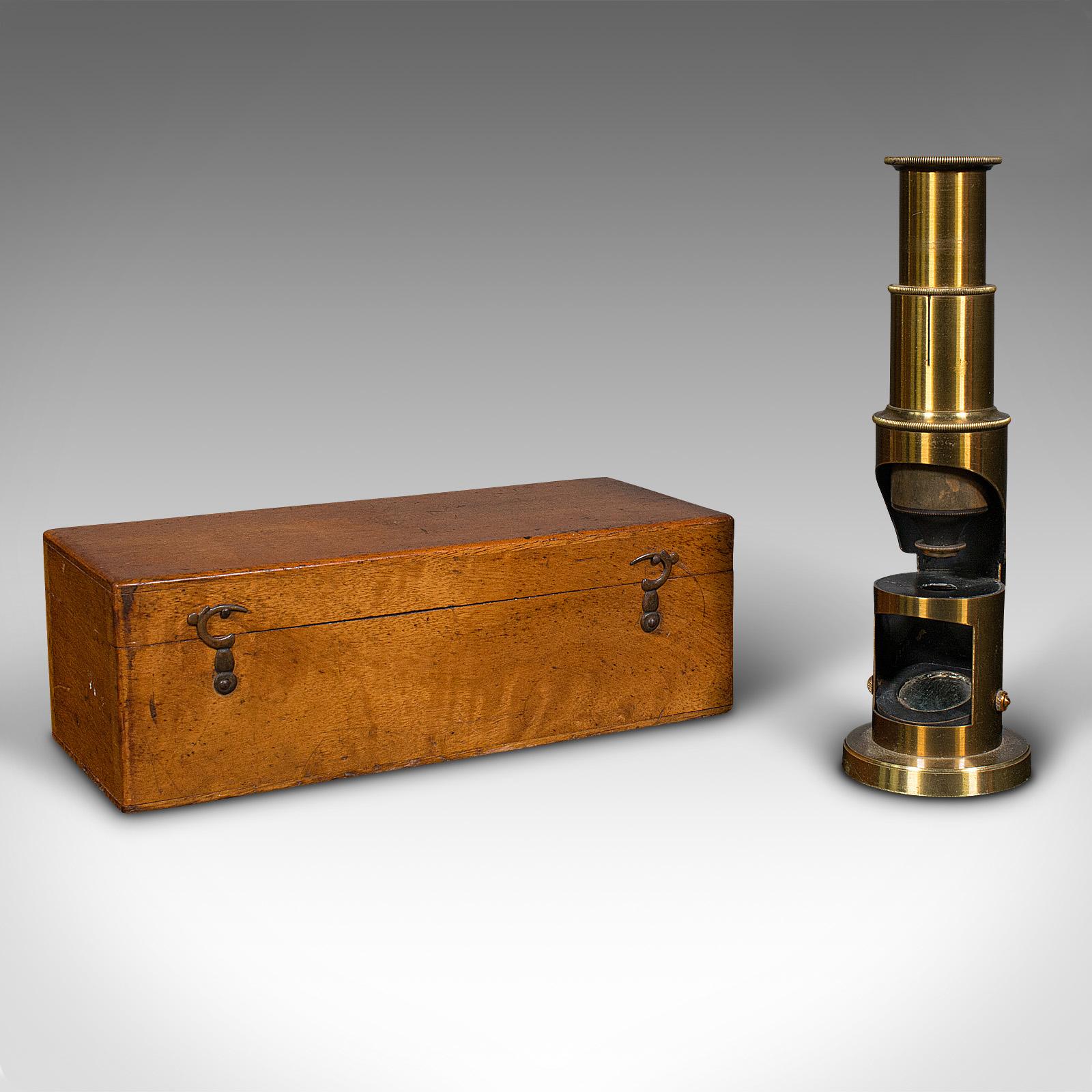 Antique Pocket Field Microscope, English, Brass, Instrument, Edwardian c.1910 (1 of 10)