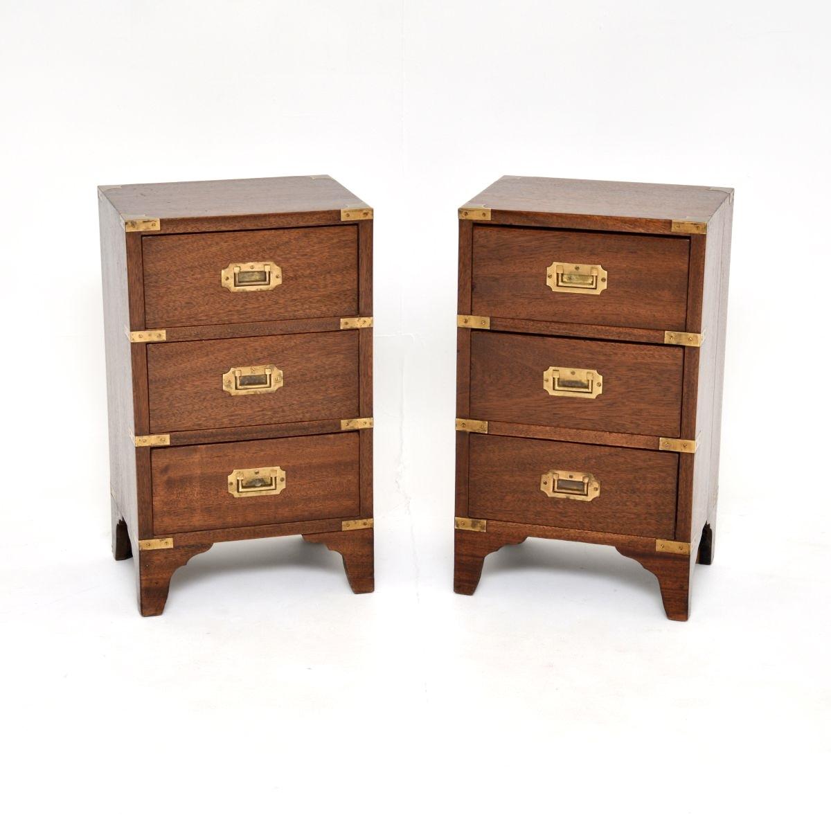 Pair of Military Campaign Style Mahogany Bedside Chests (1 of 10)