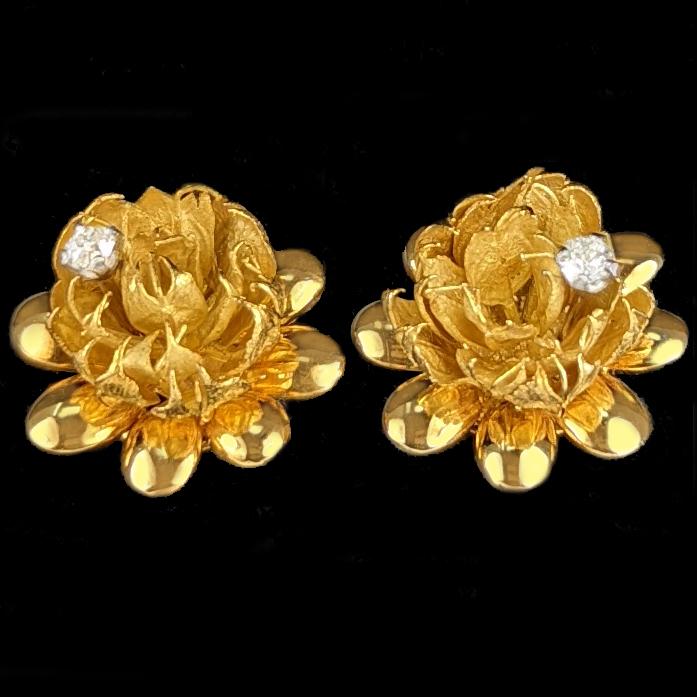 Vintage 1960s Grima Diamond Earrings Andrew Grima 18ct Gold Floral Post Earrings (1 of 16)