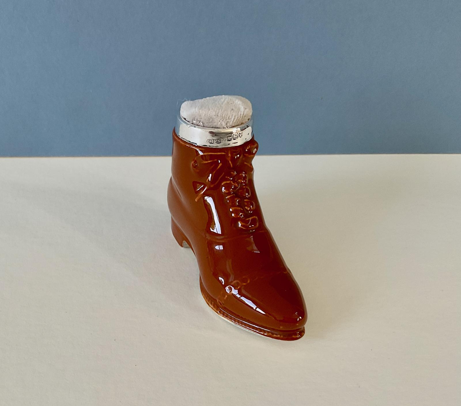 Antique Silver Rimmed Boot Pin Cushion (1 of 8)