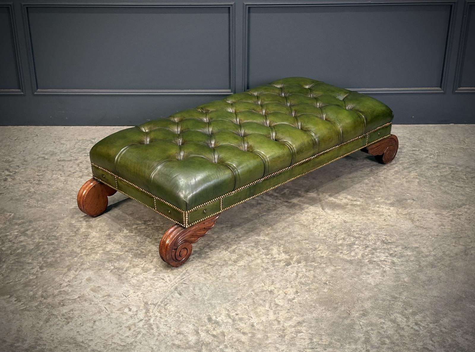 Regency Green Buttoned Leather Footstool (1 of 13) Regency Green Buttoned Leather Footstool (1 of 13)