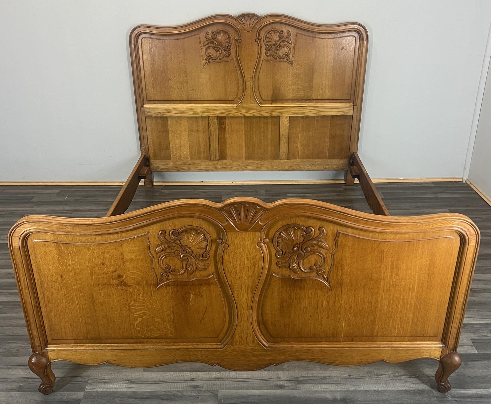 Bed Vintage French Double Bed Frame Oak Carved Headboard (1 of 12)