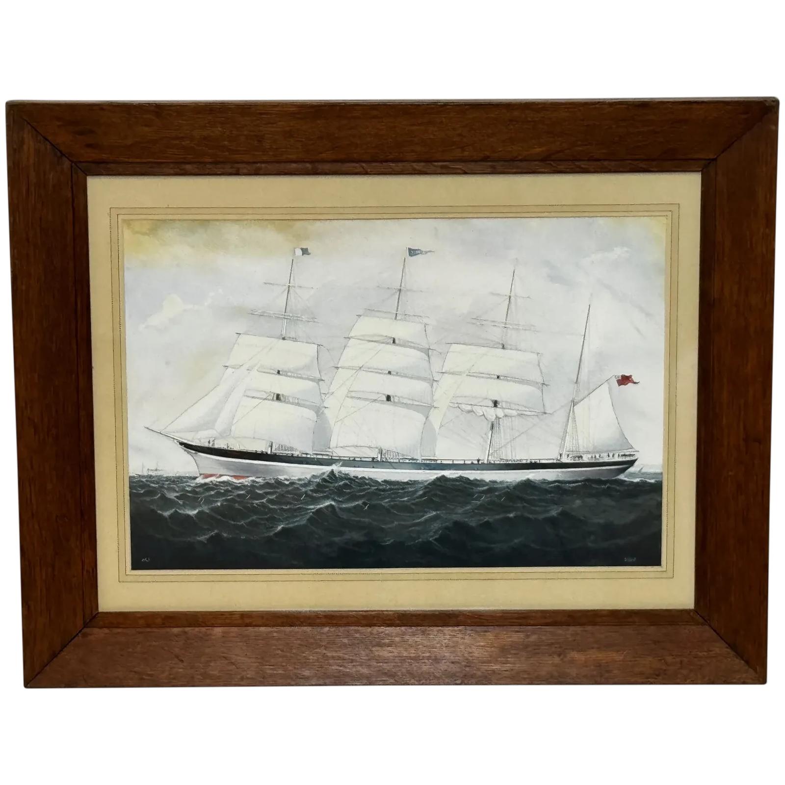 Victorian Painting Brocklebank Line Barque Ship Sindia (1 of 60)