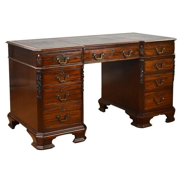 19th Century English Chippendale Style Pedestal Desk (1 of 13)