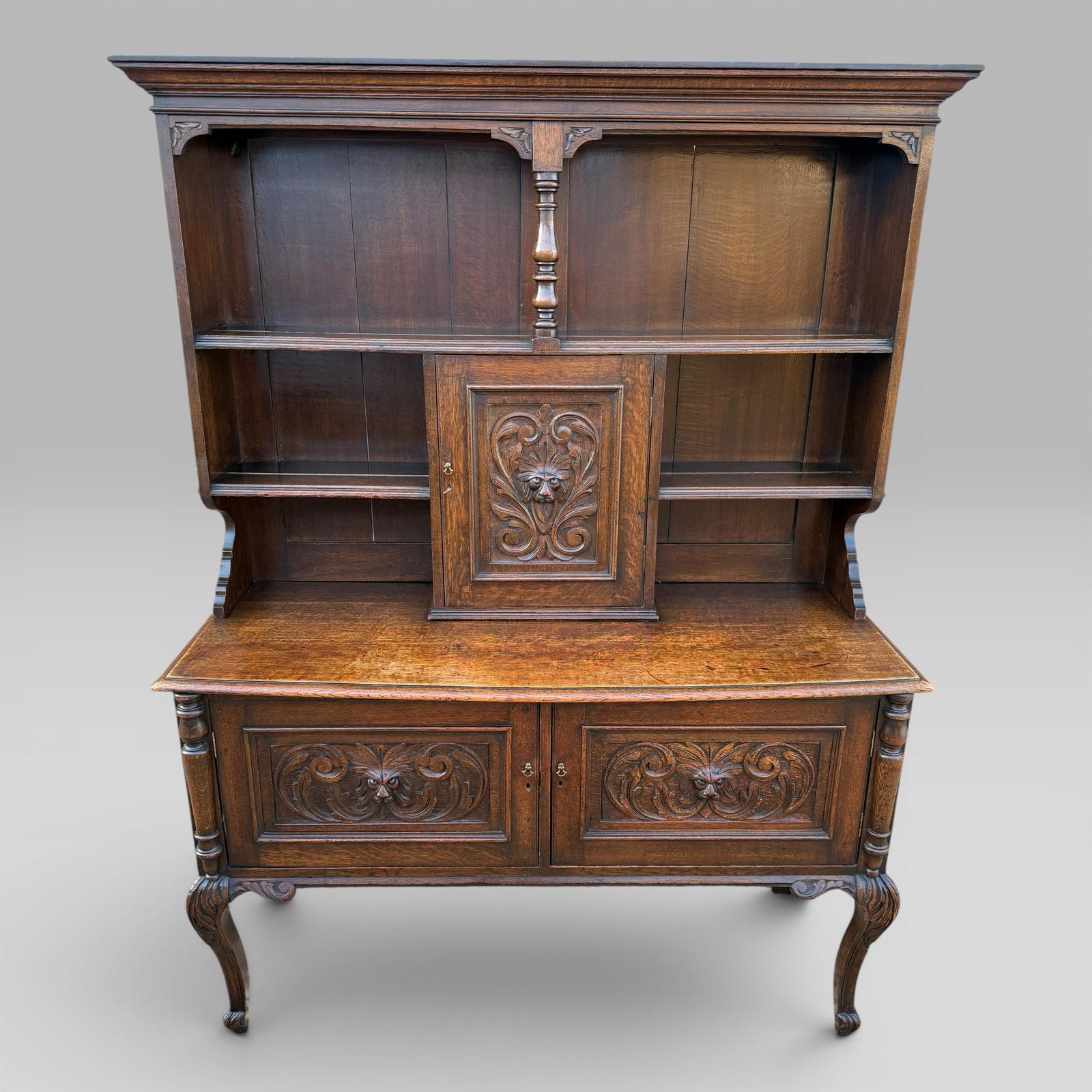 Antique Late Victorian Oak Bowfront Dresser Green Man Carvings Cabriole Legs (1 of 10) Antique Late Victorian Oak Bowfront Dresser Green Man Carvings Cabriole Legs (1 of 10)