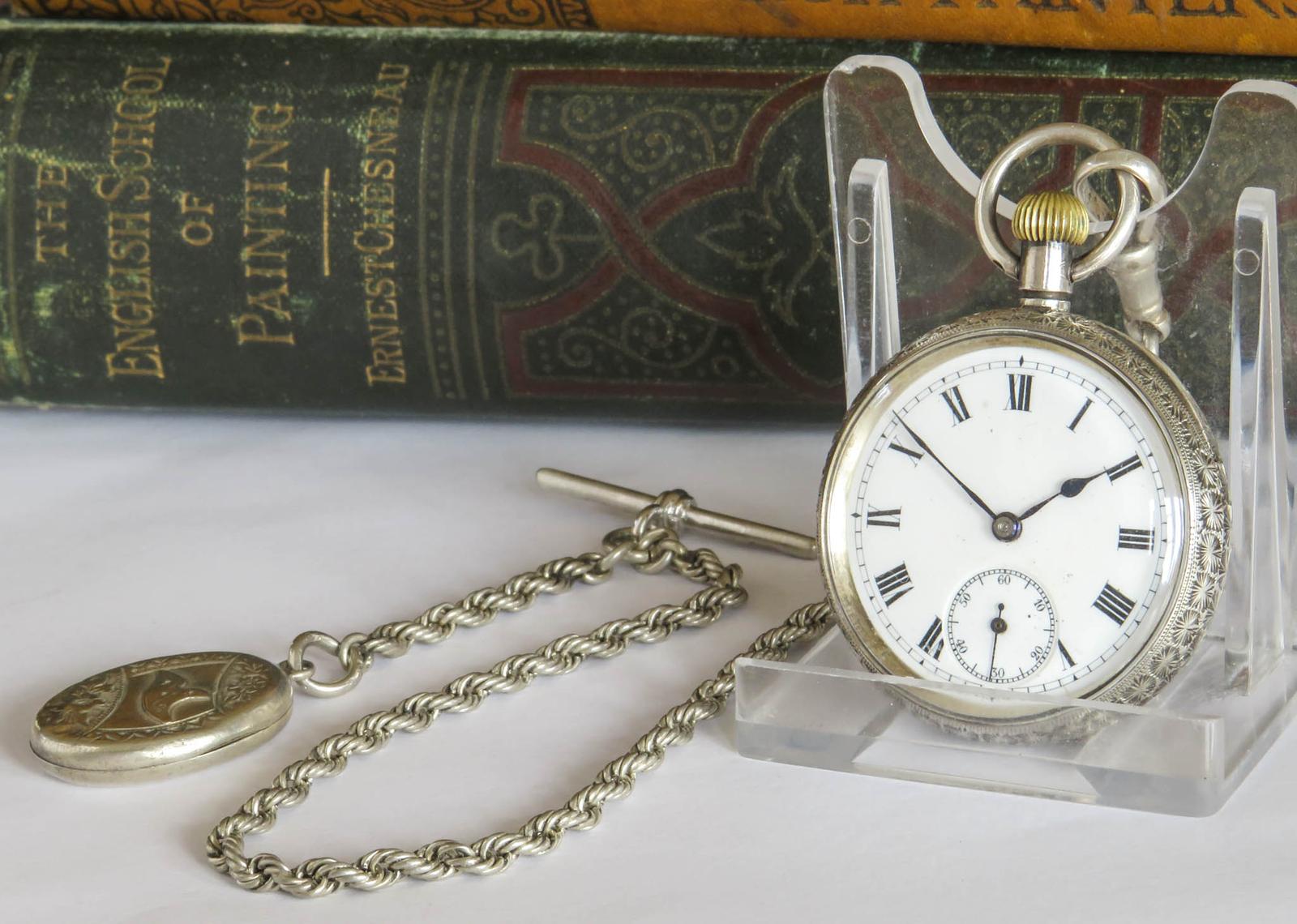 Pocket Watch: Antique Silver Fob Watch & Albert Chain (1 of 5) Pocket Watch: Antique Silver Fob Watch & Albert Chain (1 of 5)