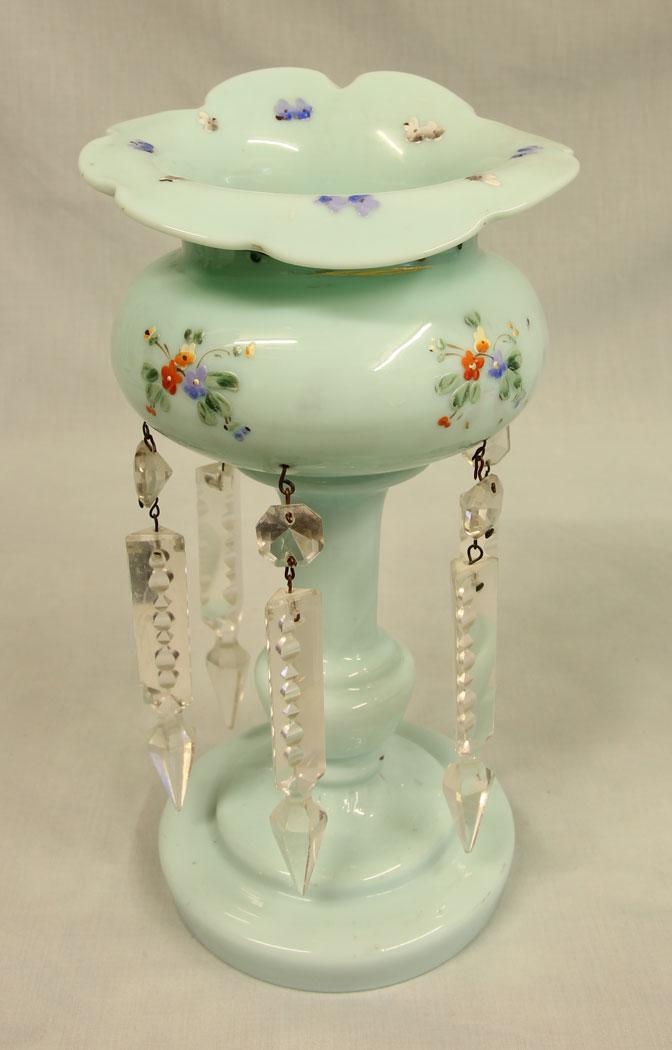 Antique Shaped Single Green Glass Lustre (1 of 4)