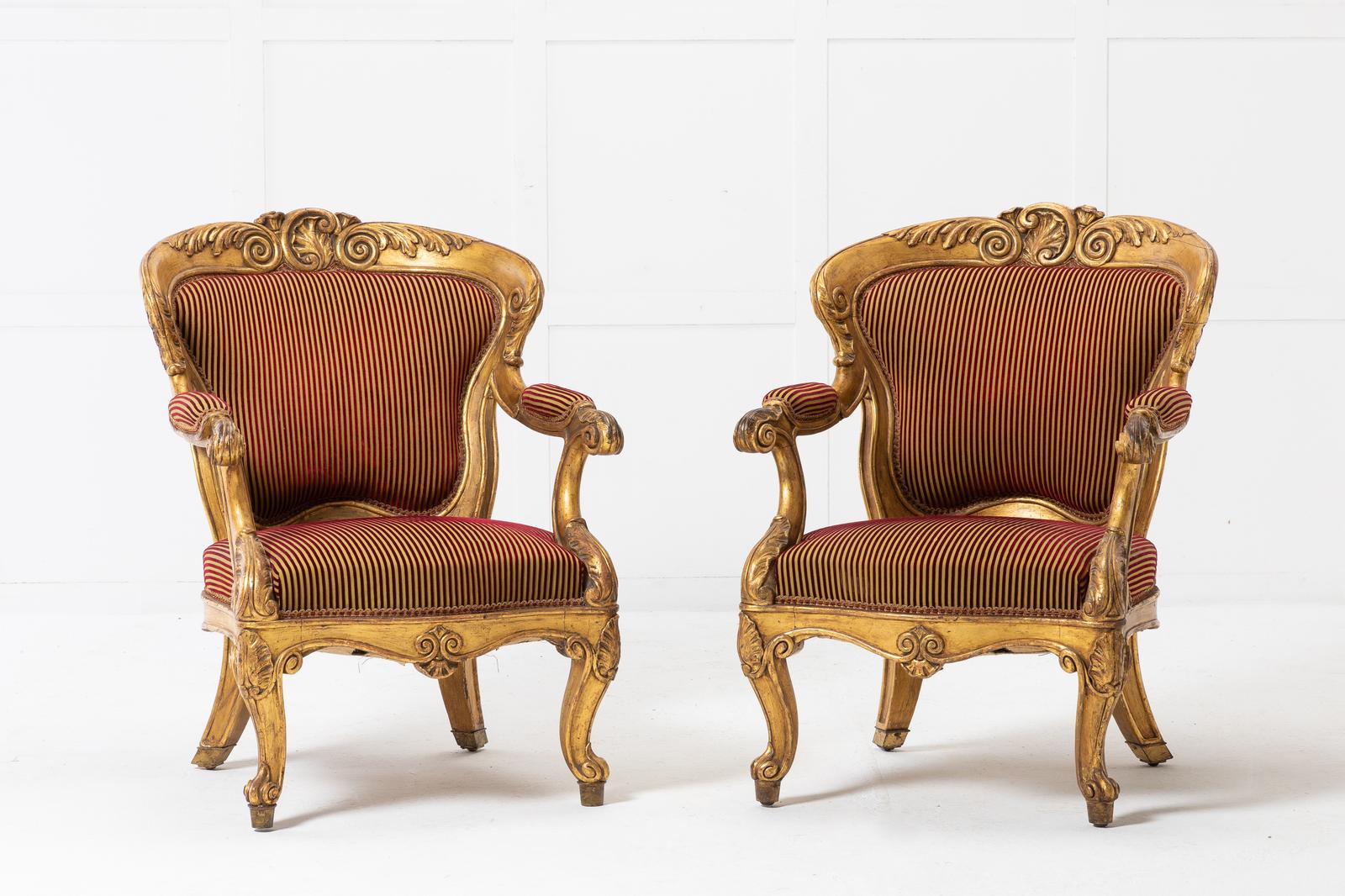 Large Pair of 18th Century Italian Giltwood Armchairs (1 of 9) Large Pair of 18th Century Italian Giltwood Armchairs (1 of 9)