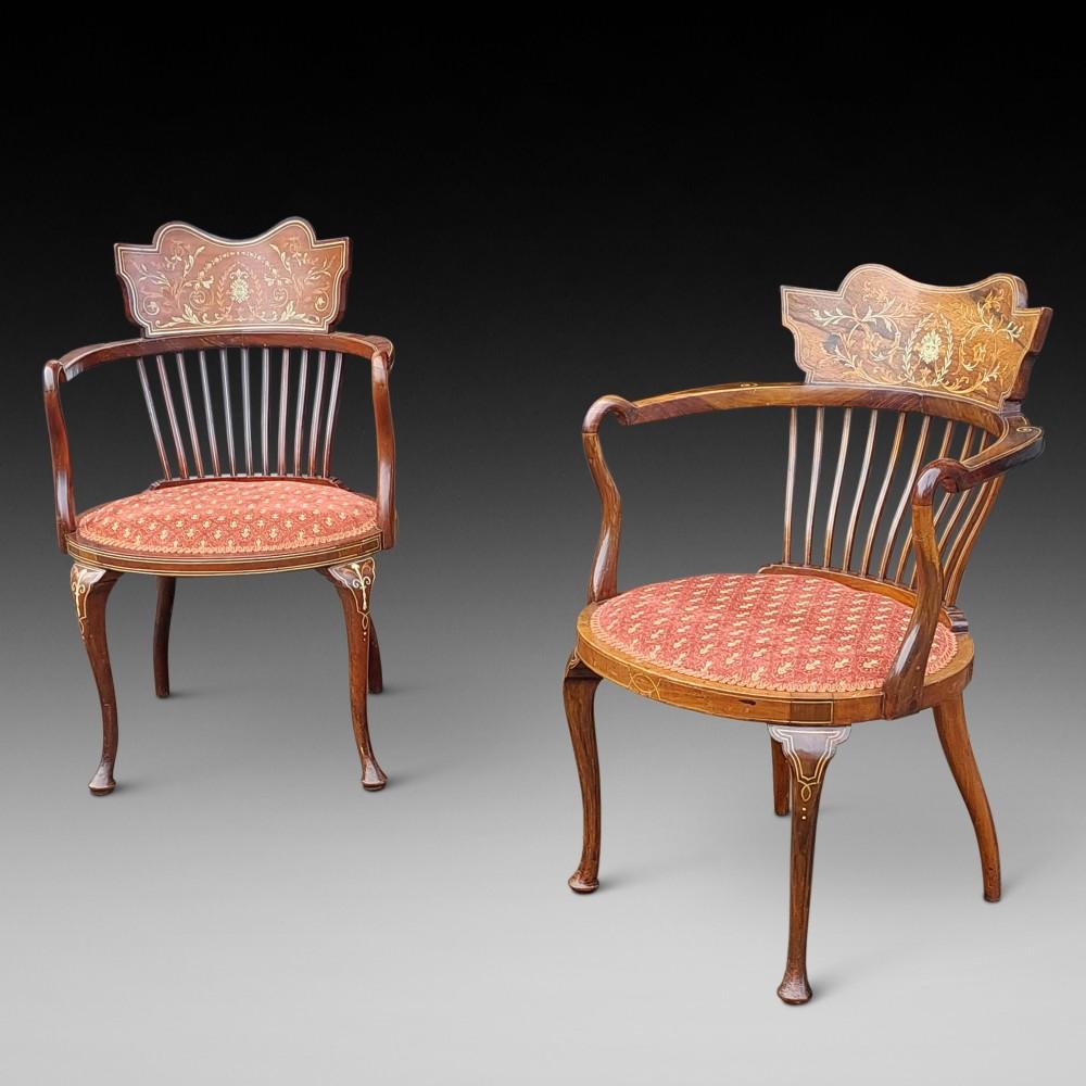 Matched Pair of Edwardian Inlaid Occasional Chairs (1 of 6)