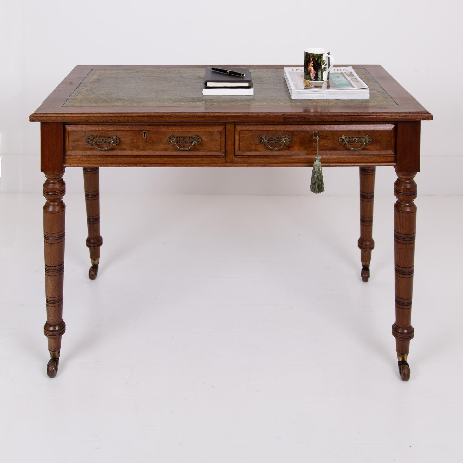 Antique Walnut Leather Topped Writing Desk James Shoolbred 1880 (1 of 20) Antique Walnut Leather Topped Writing Desk James Shoolbred 1880 (1 of 20)